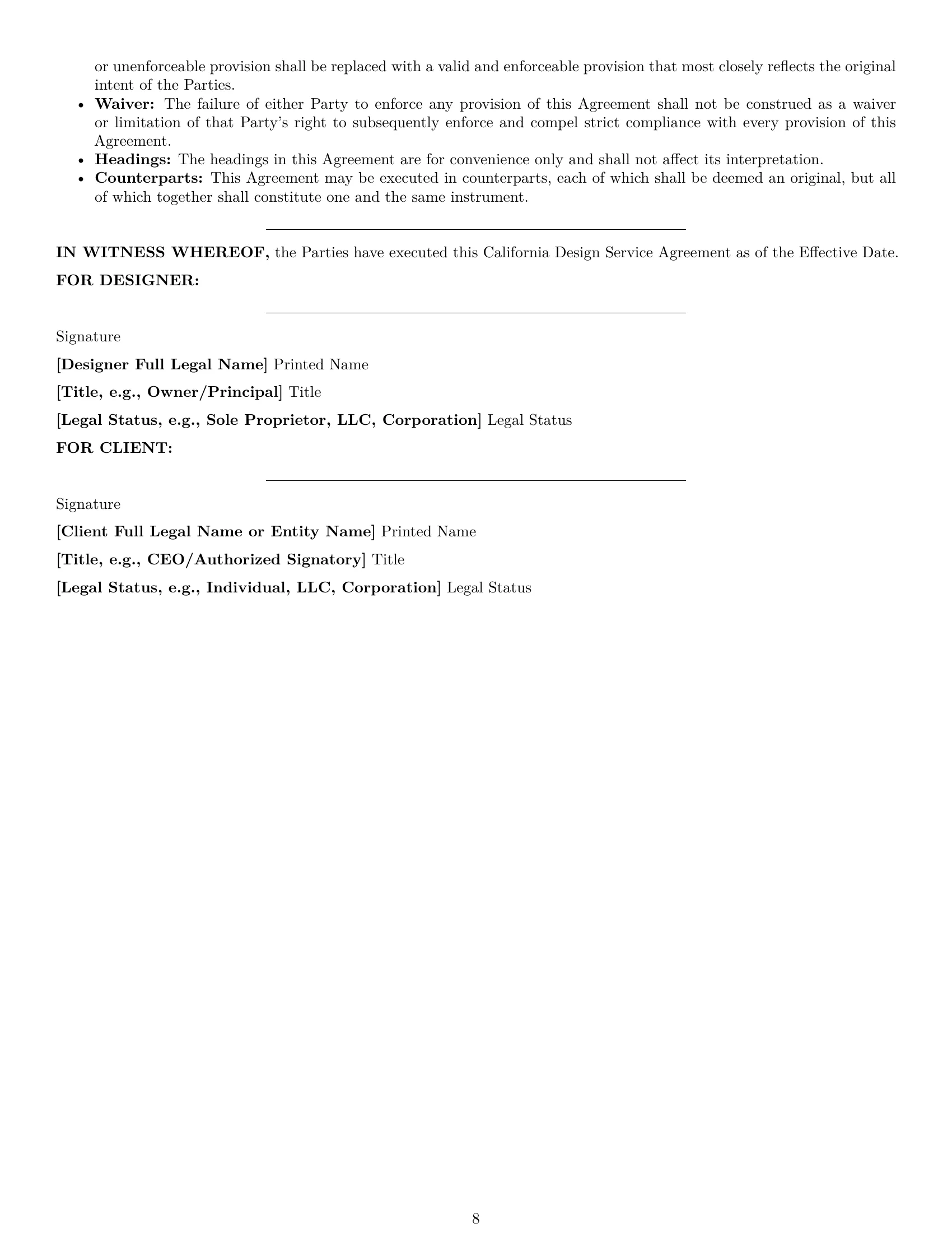 Preview page 8 of Pro California design service contract template