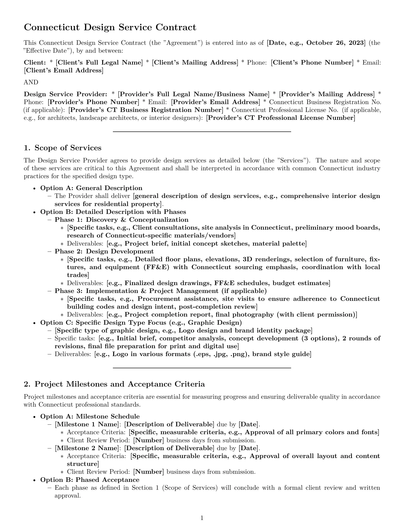 Preview page 1 of Pro Connecticut design service contract template