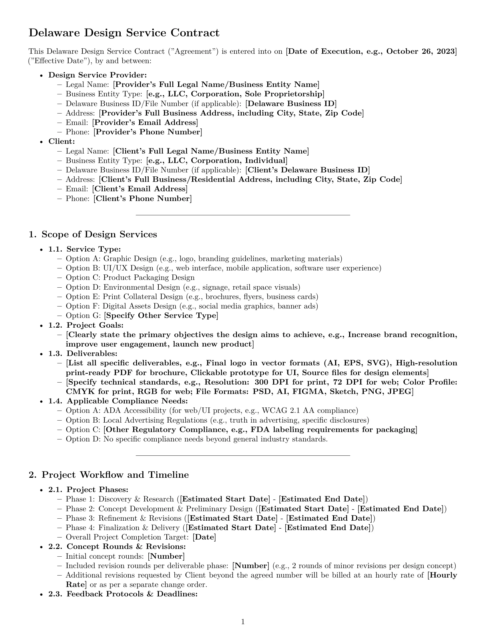 Preview page 1 of Pro Delaware design service contract template