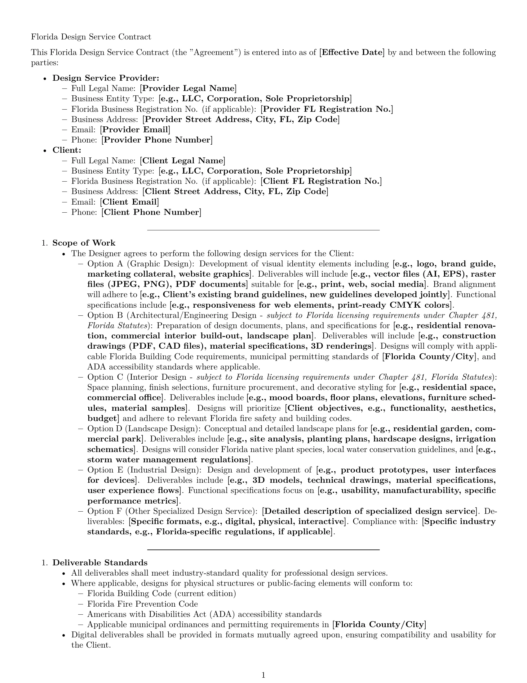 Preview page 1 of Pro Florida design service contract template