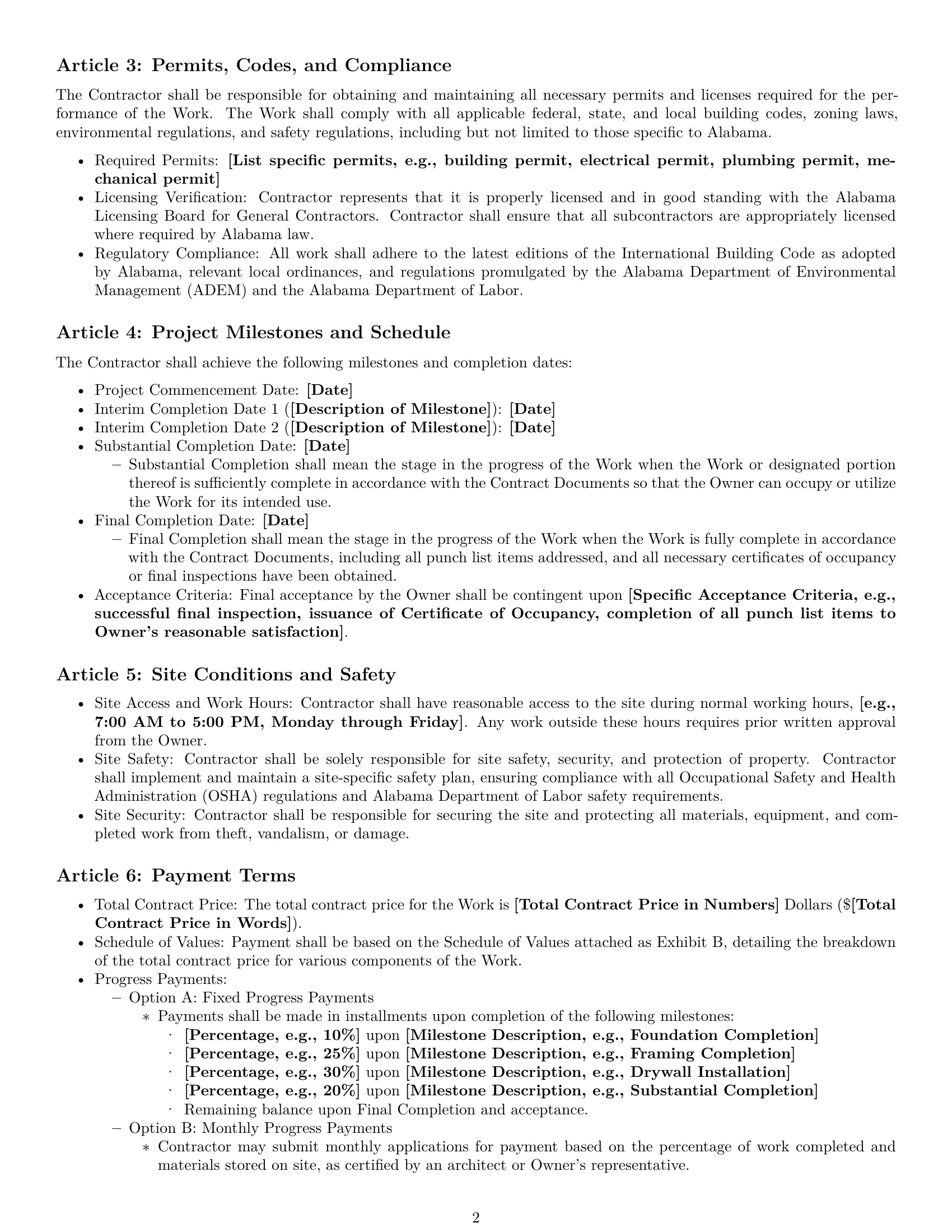 Preview page 2 of Pro Alabama construction service contract template
