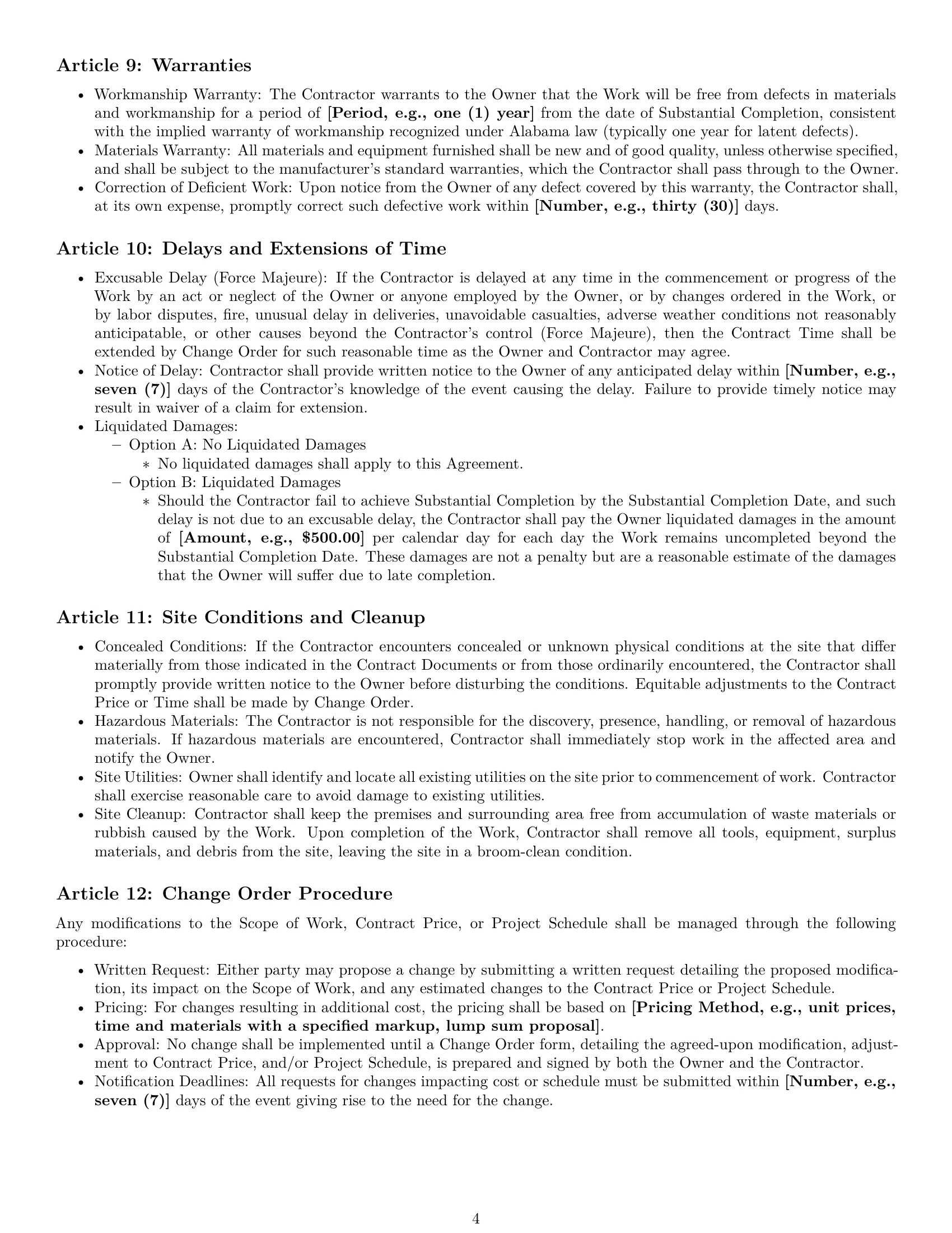 Preview page 4 of Pro Alabama construction service contract template