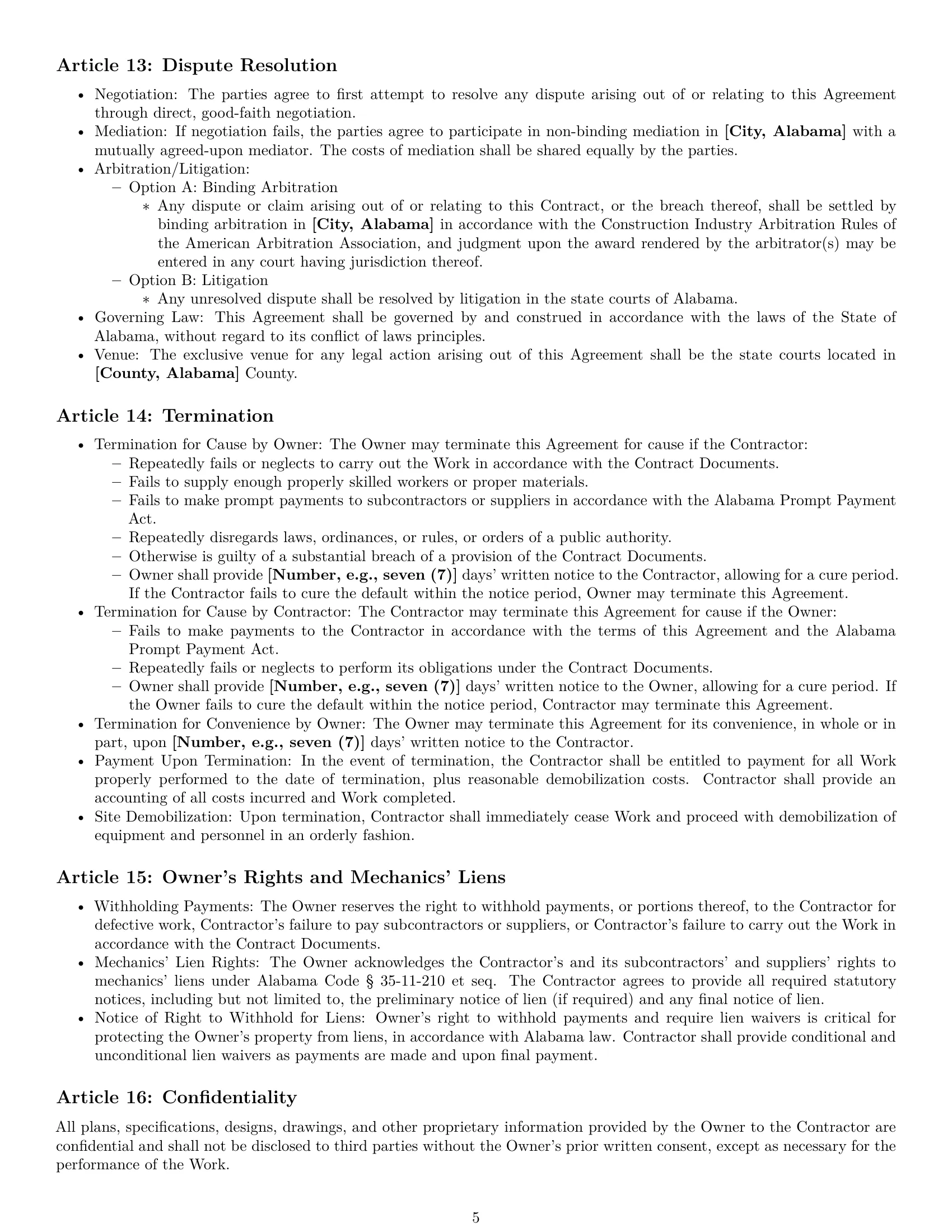 Preview page 5 of Pro Alabama construction service contract template