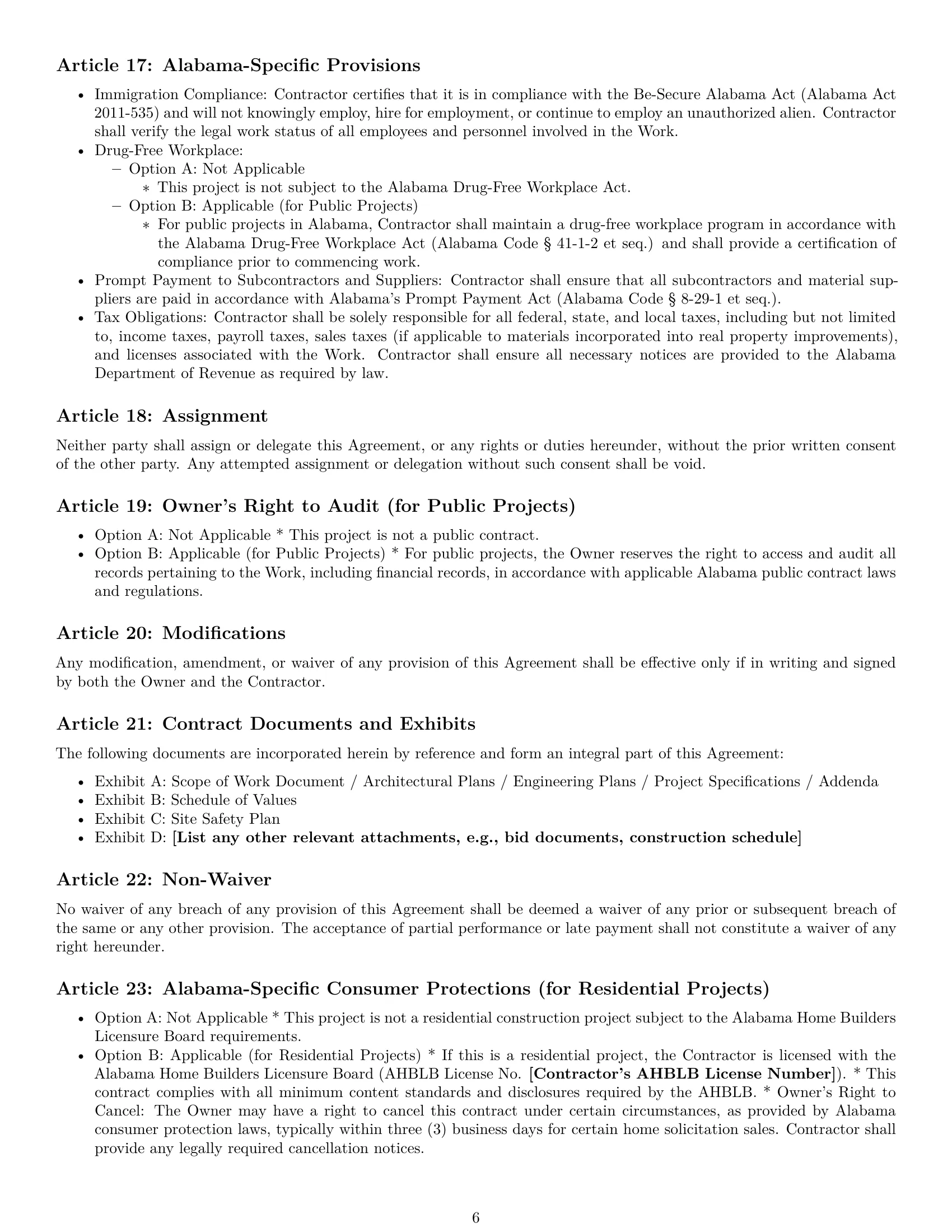 Preview page 6 of Pro Alabama construction service contract template