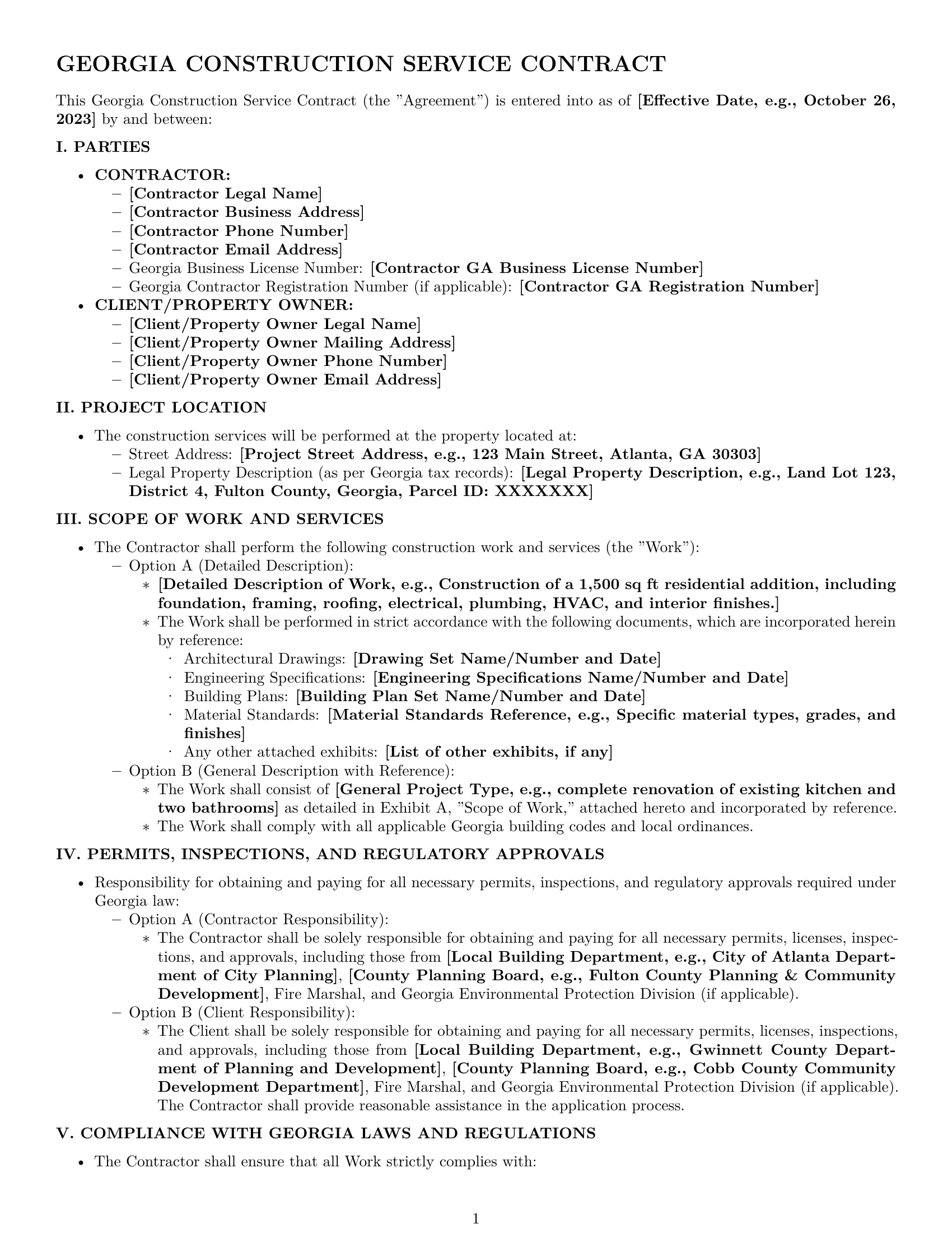 Preview page 1 of Pro Georgia construction service contract template