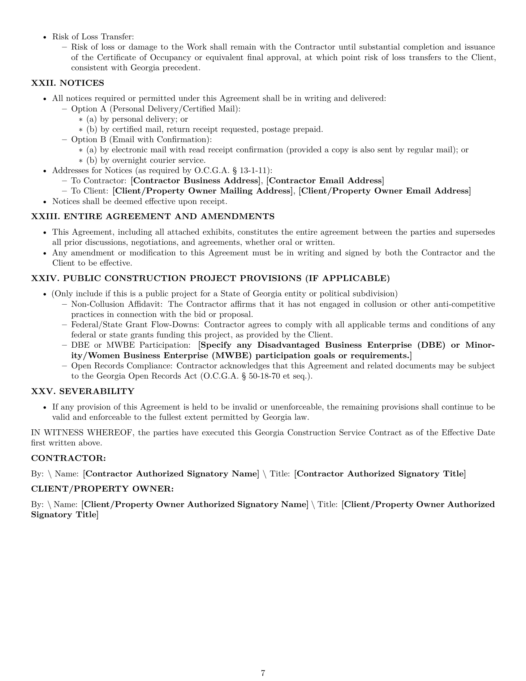 Preview page 7 of Pro Georgia construction service contract template