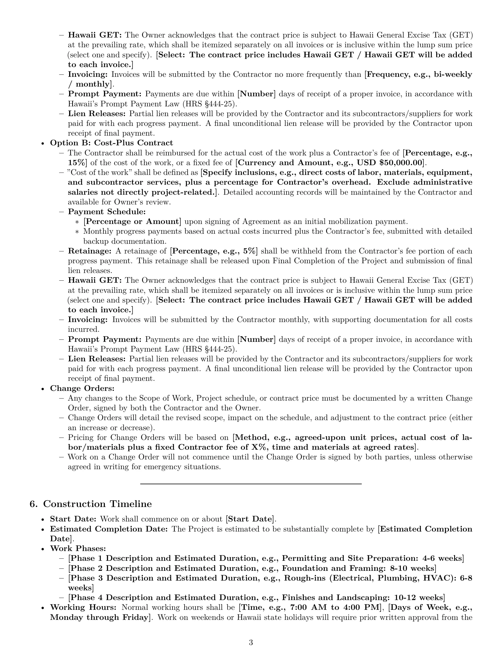 Preview page 3 of Pro Hawaii construction service contract template