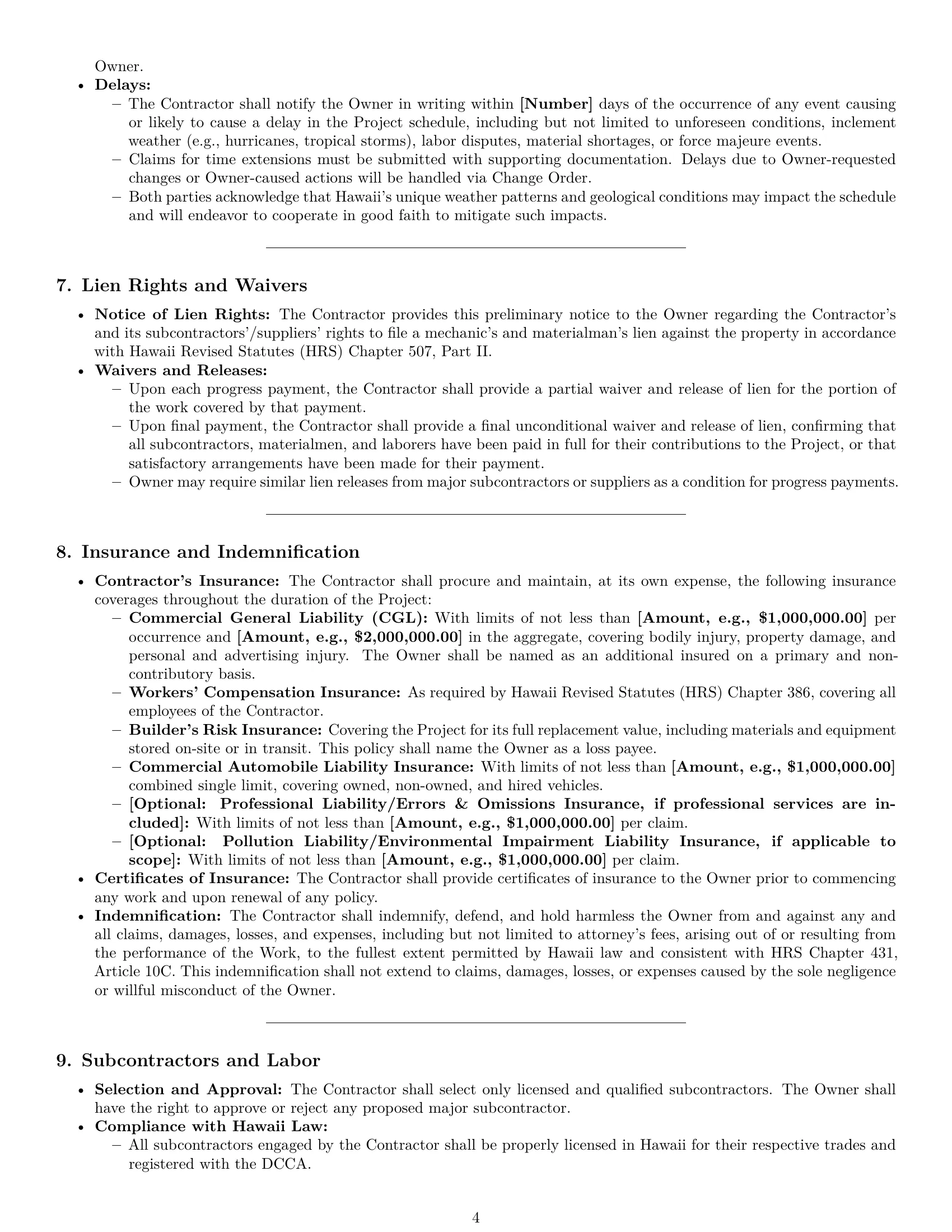 Preview page 4 of Pro Hawaii construction service contract template
