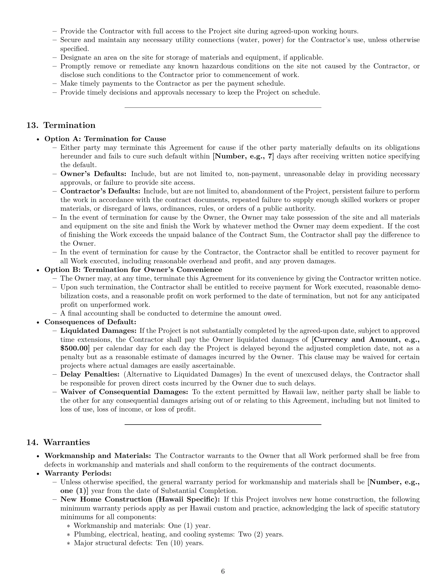 Preview page 6 of Pro Hawaii construction service contract template