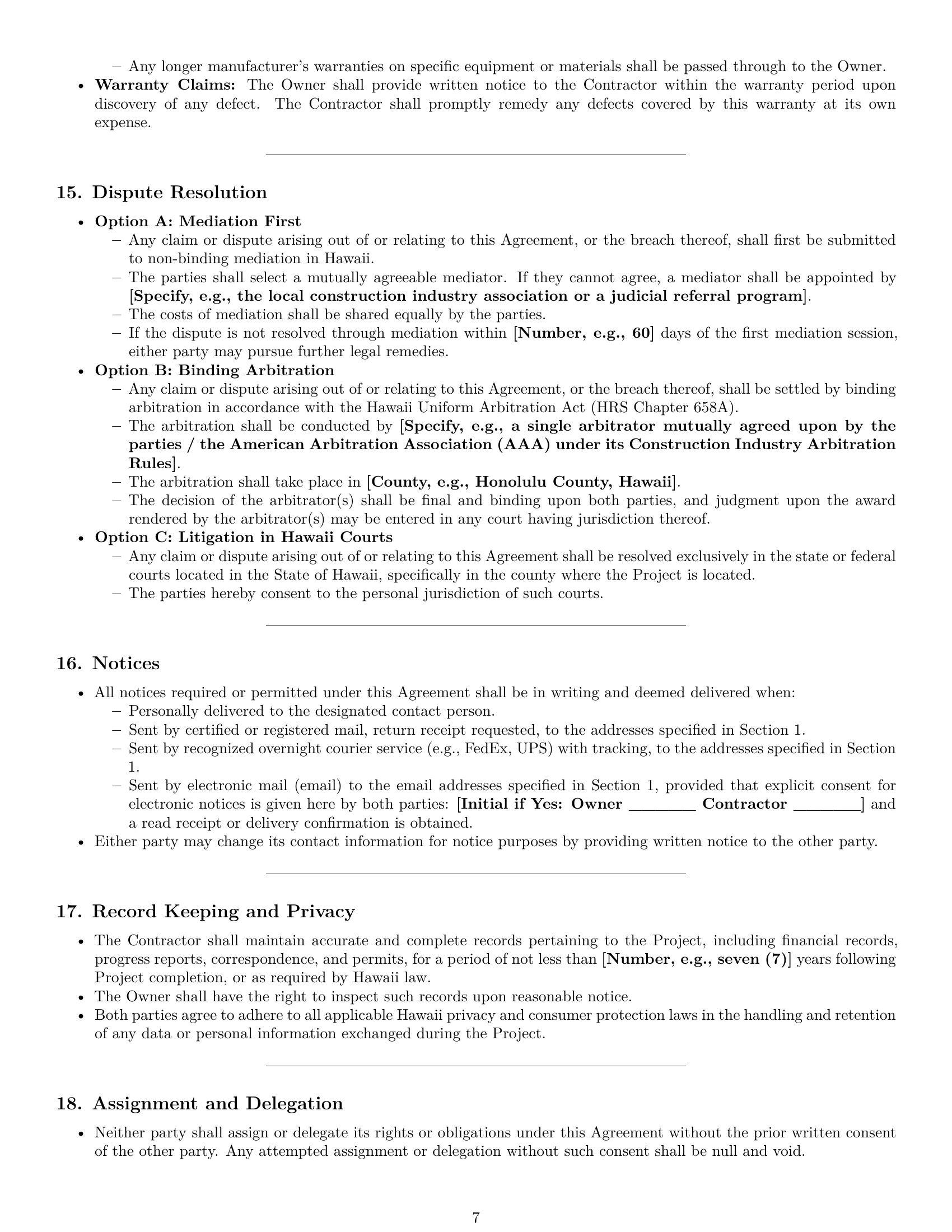 Preview page 7 of Pro Hawaii construction service contract template
