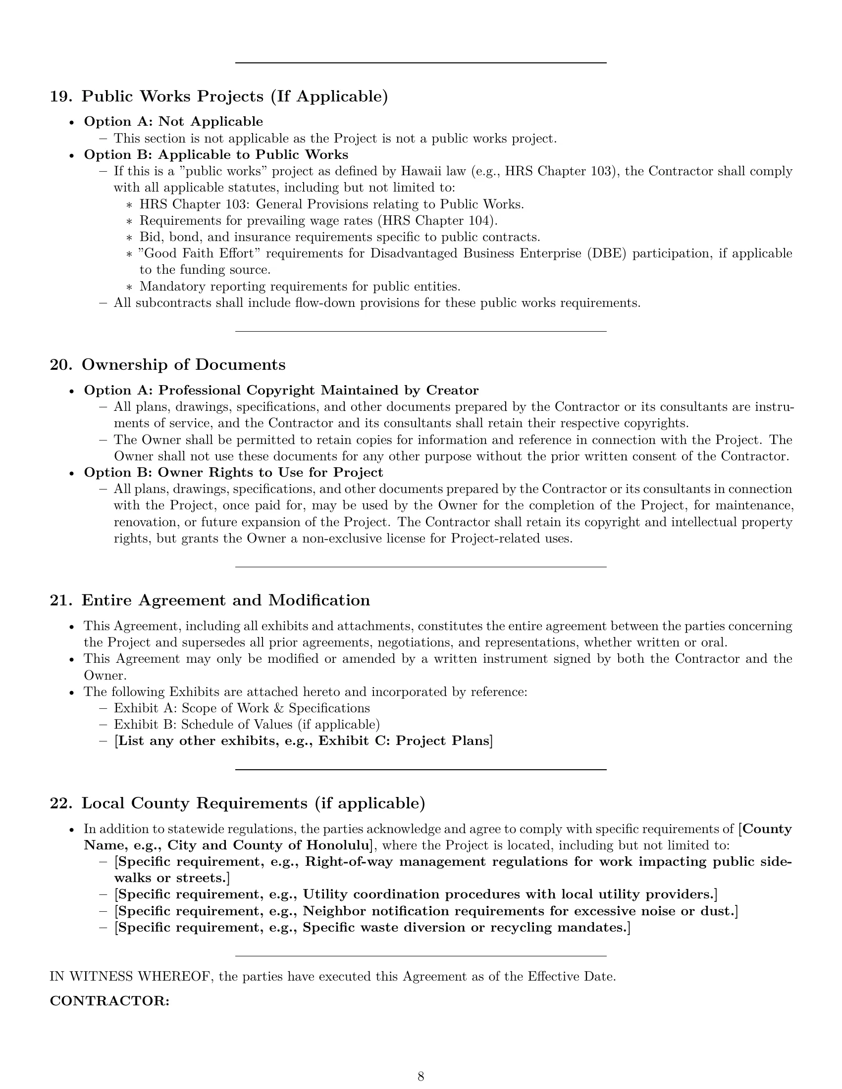 Preview page 8 of Pro Hawaii construction service contract template