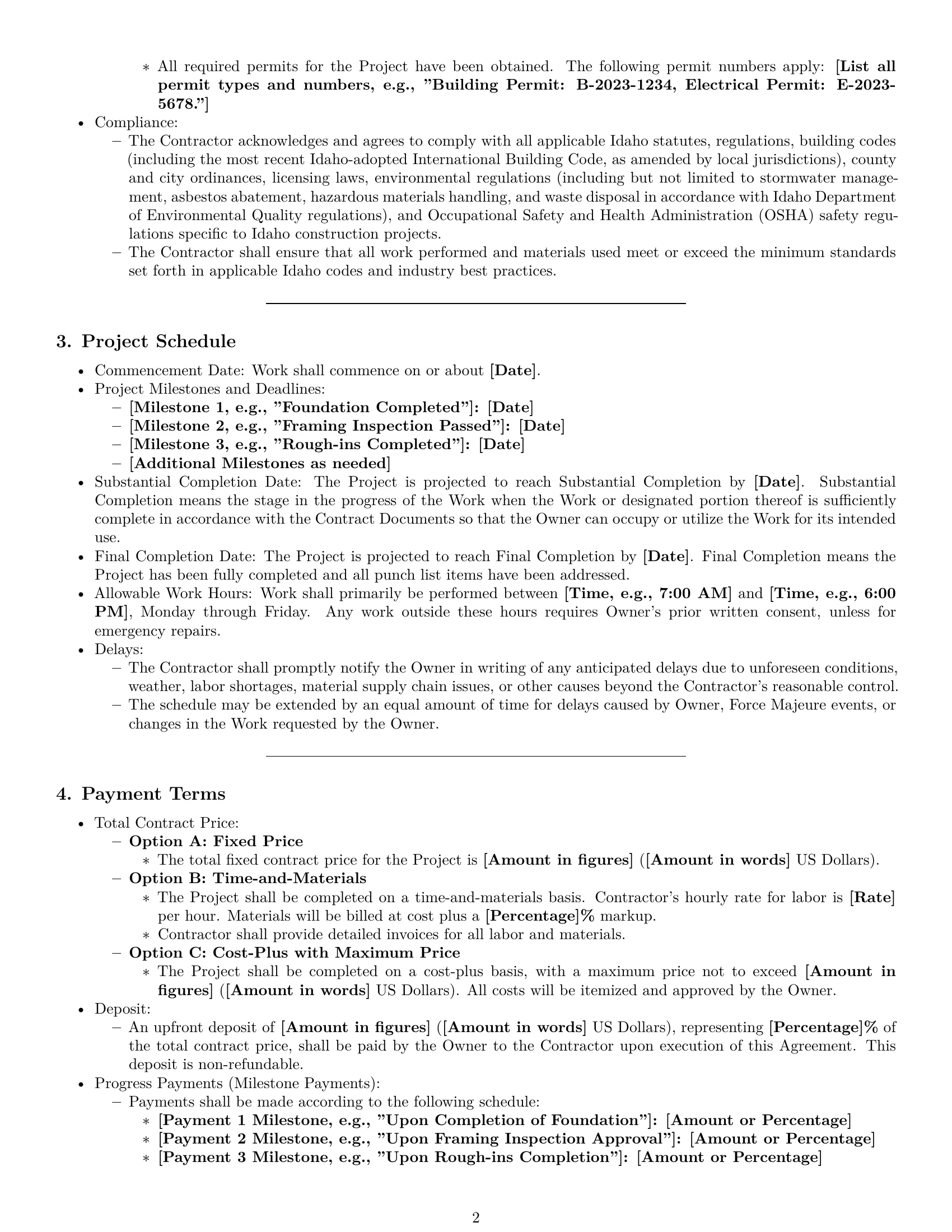 Preview page 2 of Pro Idaho construction service contract template
