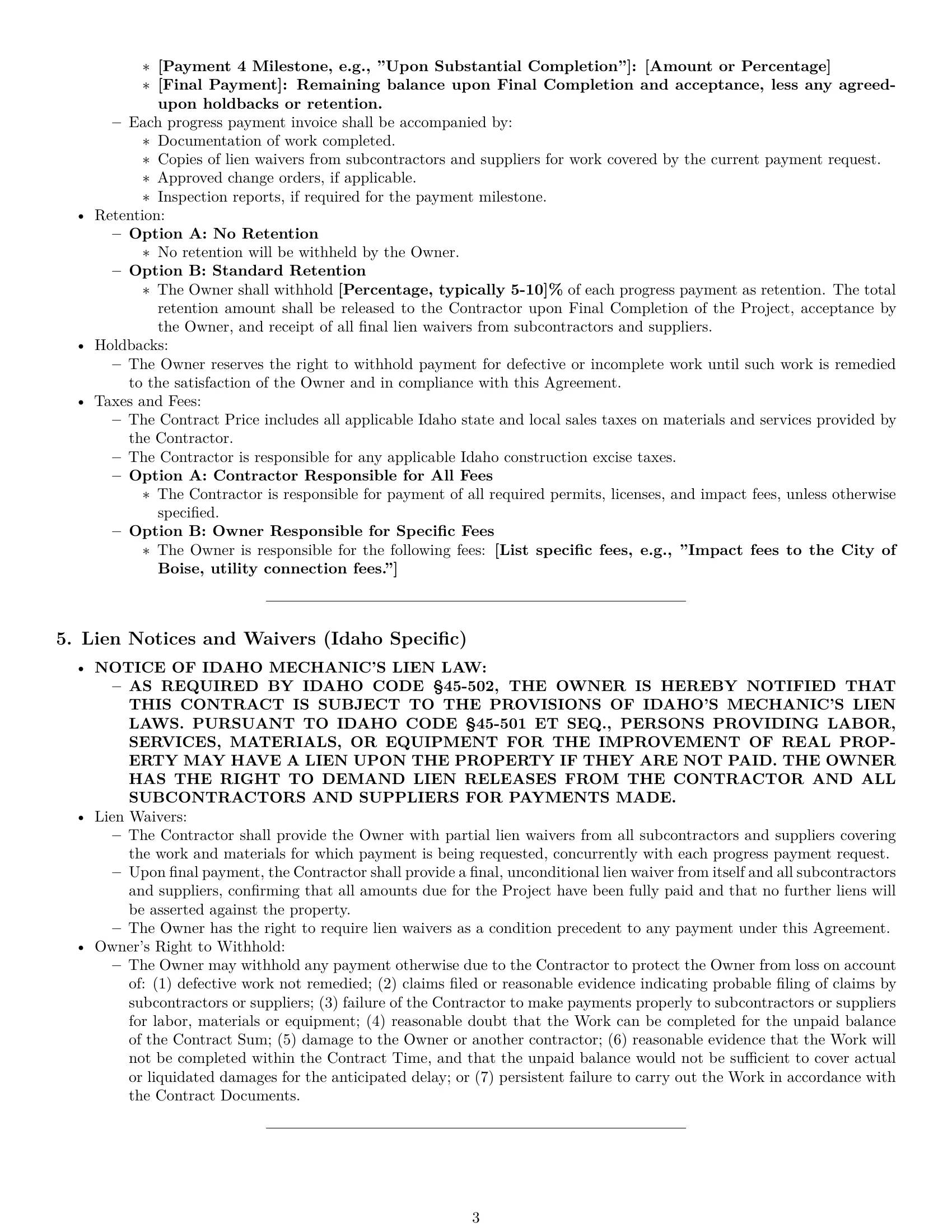Preview page 3 of Pro Idaho construction service contract template