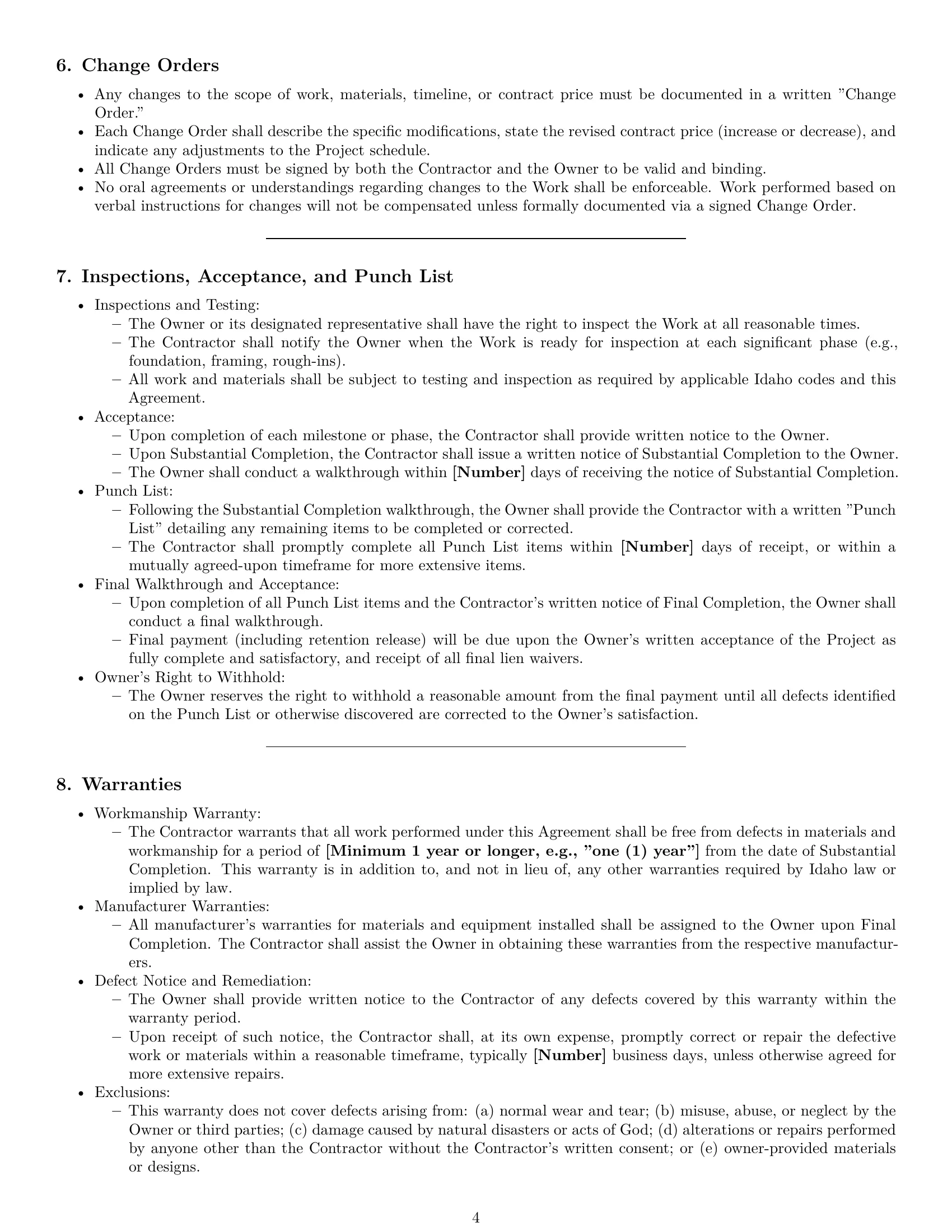 Preview page 4 of Pro Idaho construction service contract template