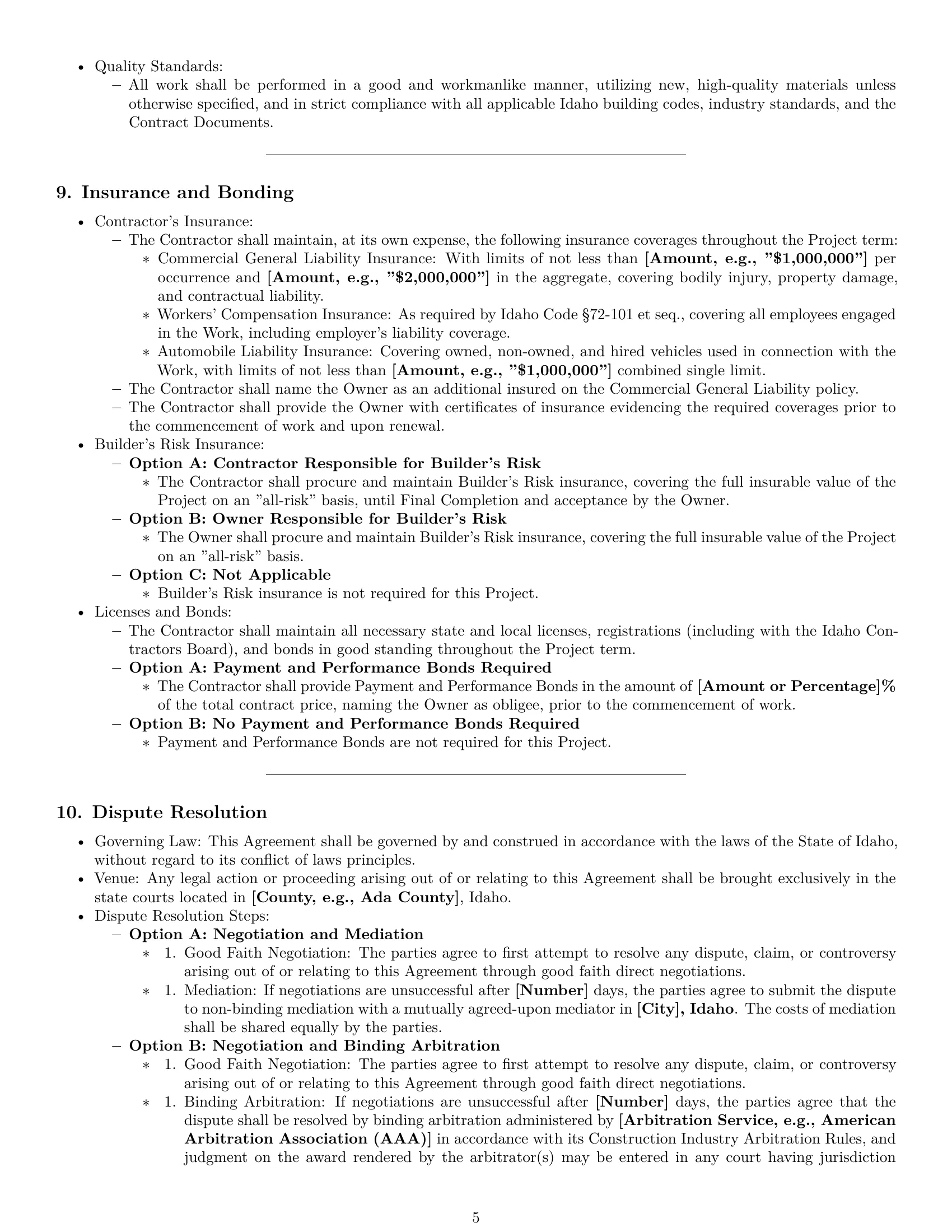 Preview page 5 of Pro Idaho construction service contract template