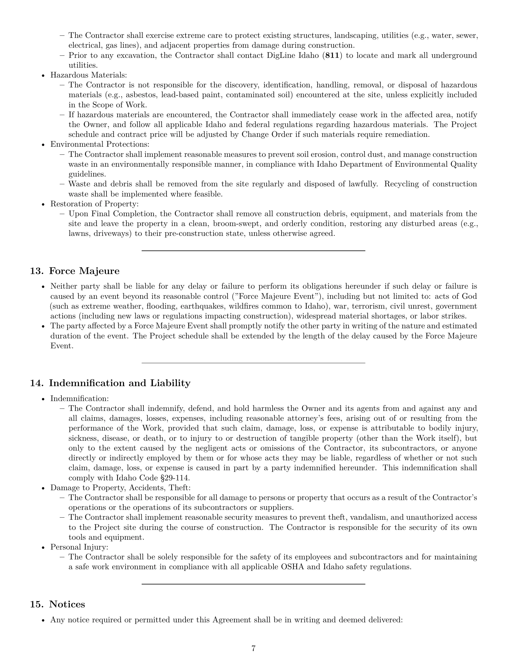 Preview page 7 of Pro Idaho construction service contract template