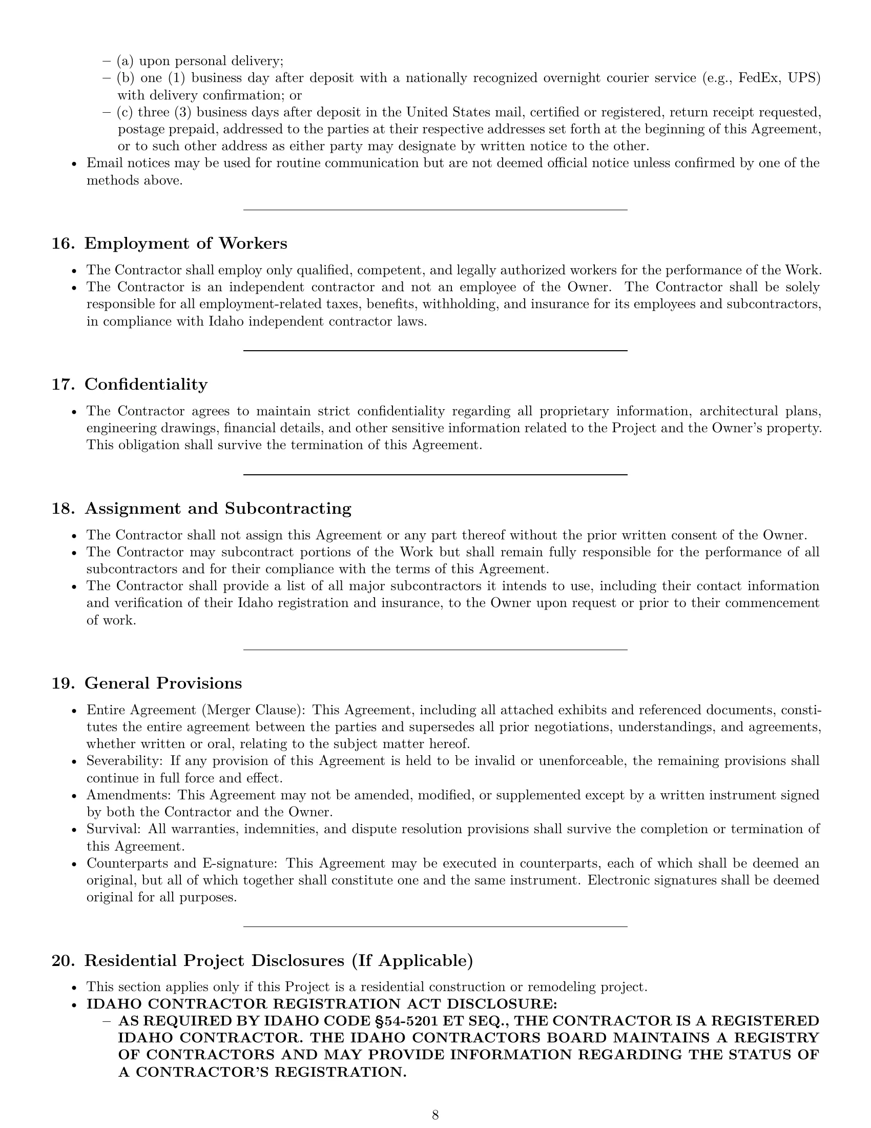 Preview page 8 of Pro Idaho construction service contract template