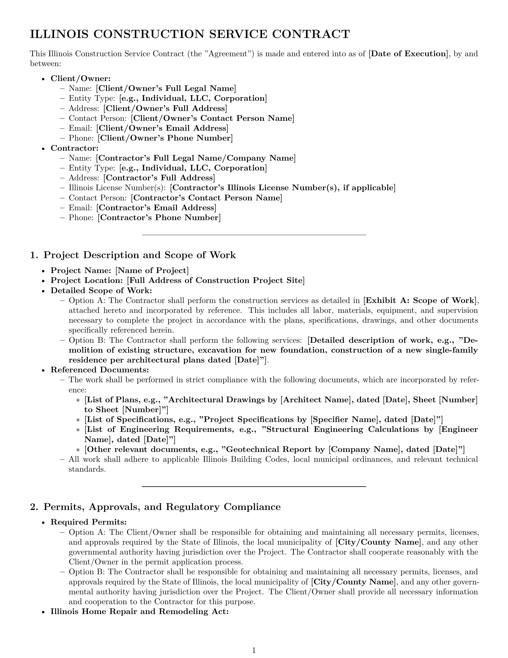 Preview page 1 of Pro Illinois construction service contract template