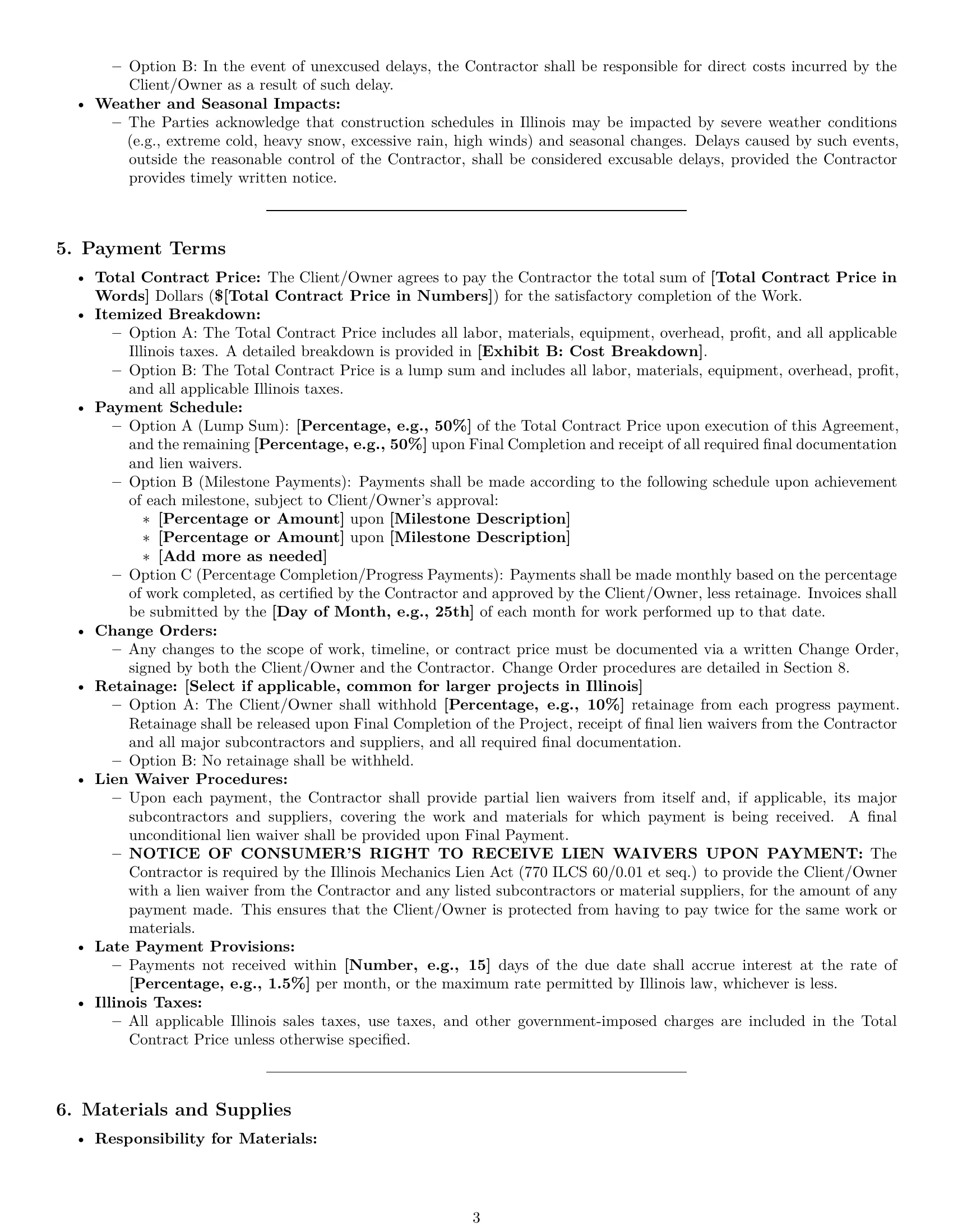 Preview page 3 of Pro Illinois construction service contract template