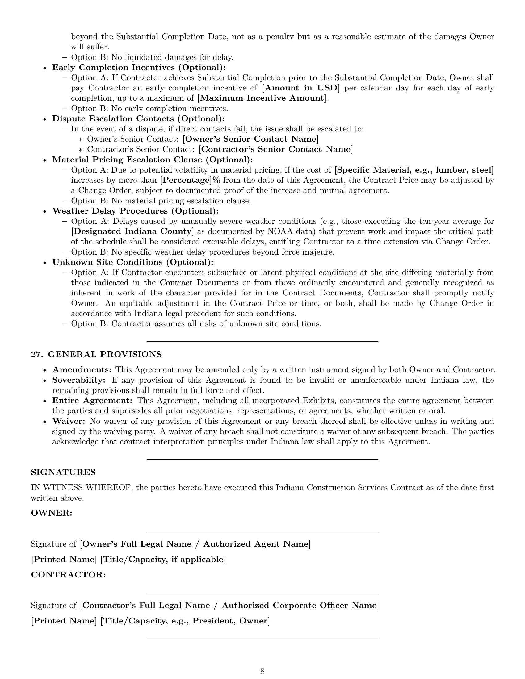 Preview page 8 of Pro Indiana construction service contract template