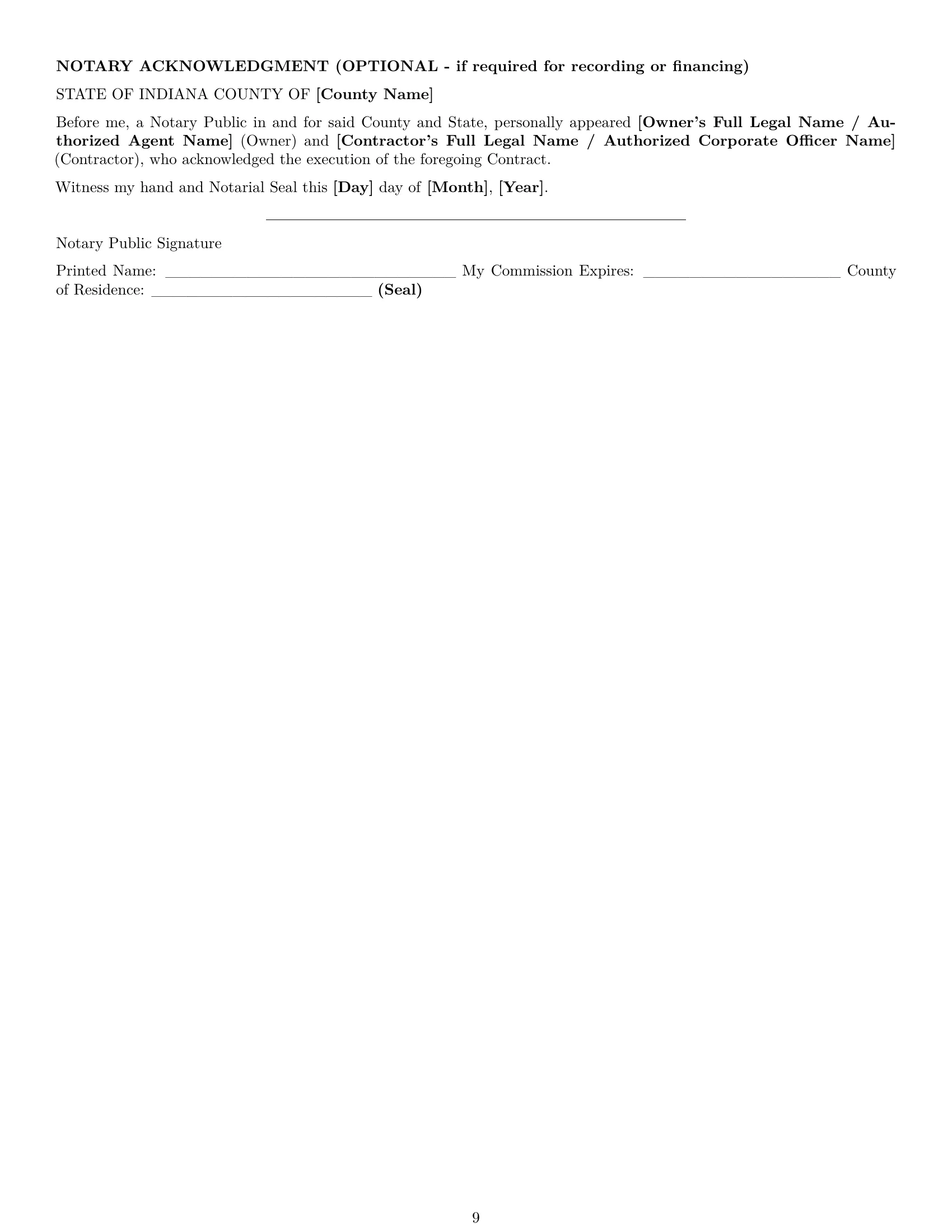 Preview page 9 of Pro Indiana construction service contract template