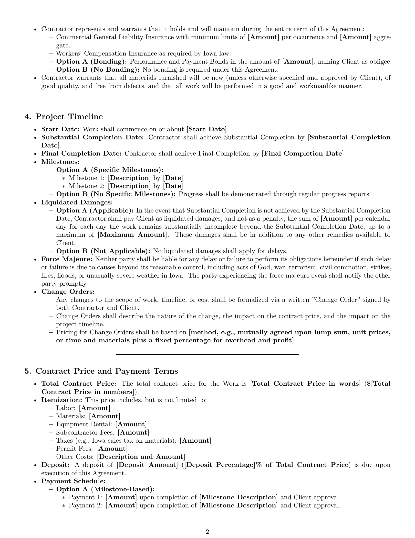 Preview page 2 of Pro Iowa construction service contract template