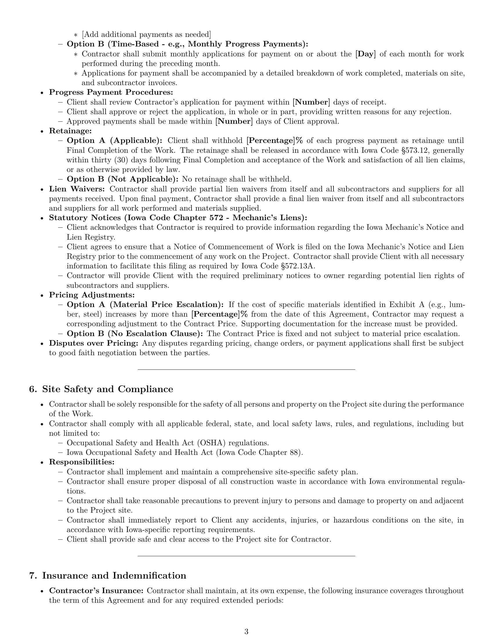 Preview page 3 of Pro Iowa construction service contract template