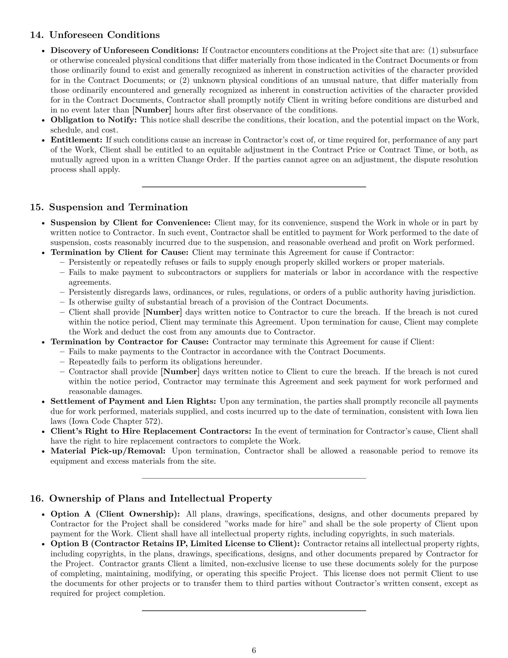 Preview page 6 of Pro Iowa construction service contract template
