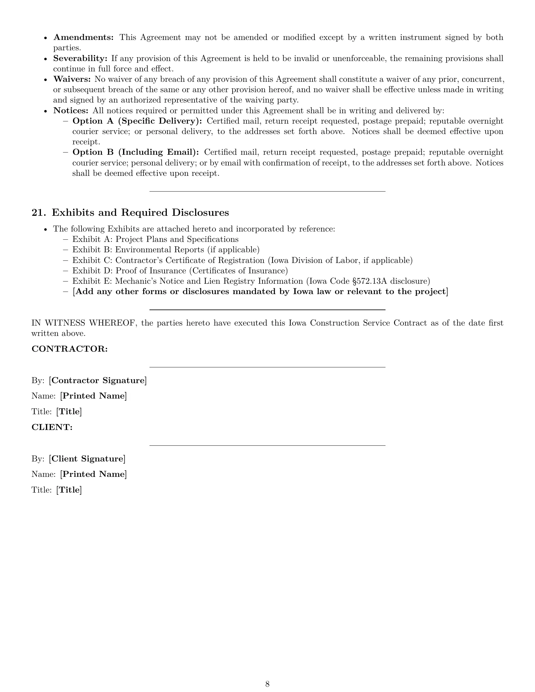 Preview page 8 of Pro Iowa construction service contract template