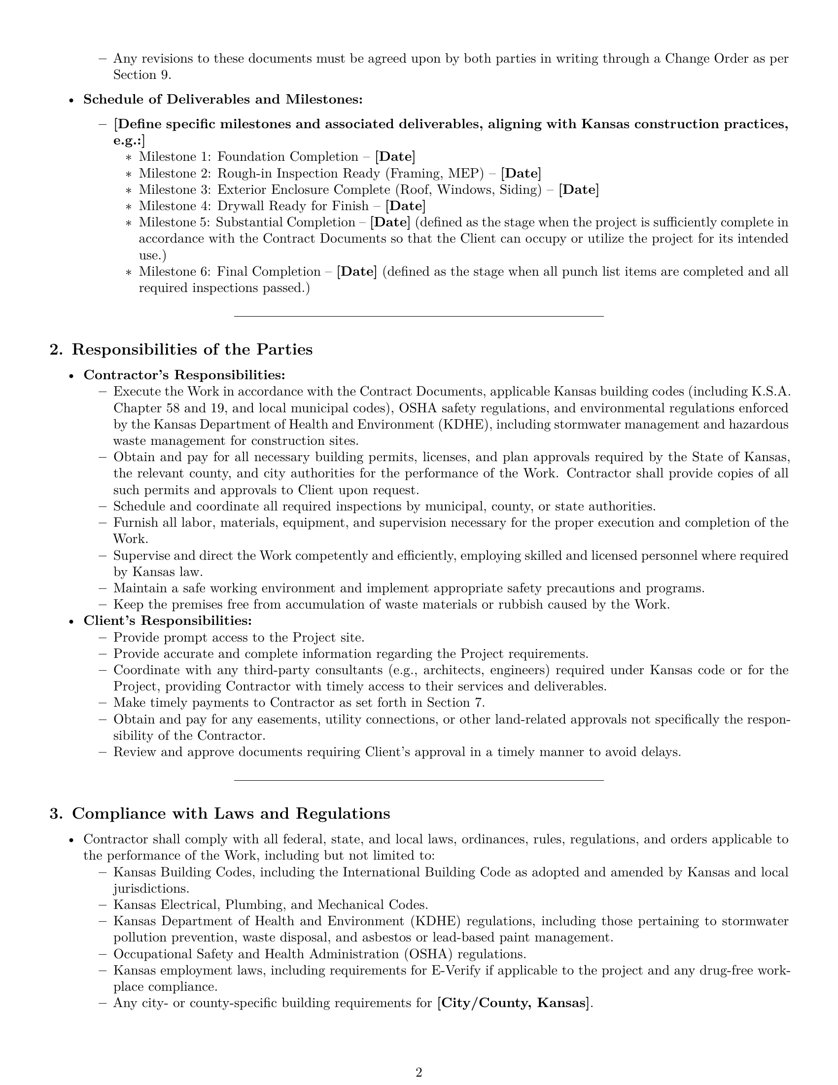 Preview page 2 of Pro Kansas construction service contract template