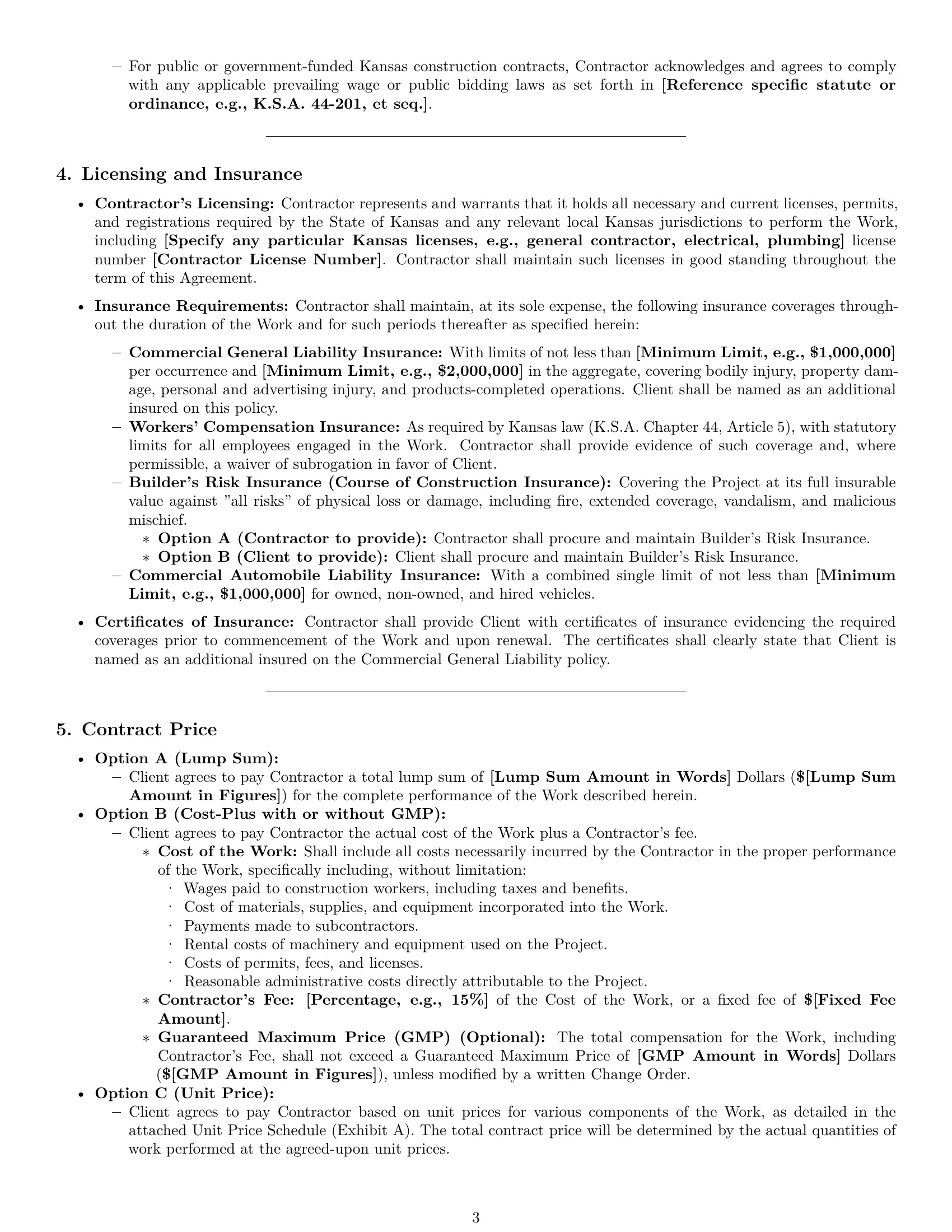 Preview page 3 of Pro Kansas construction service contract template