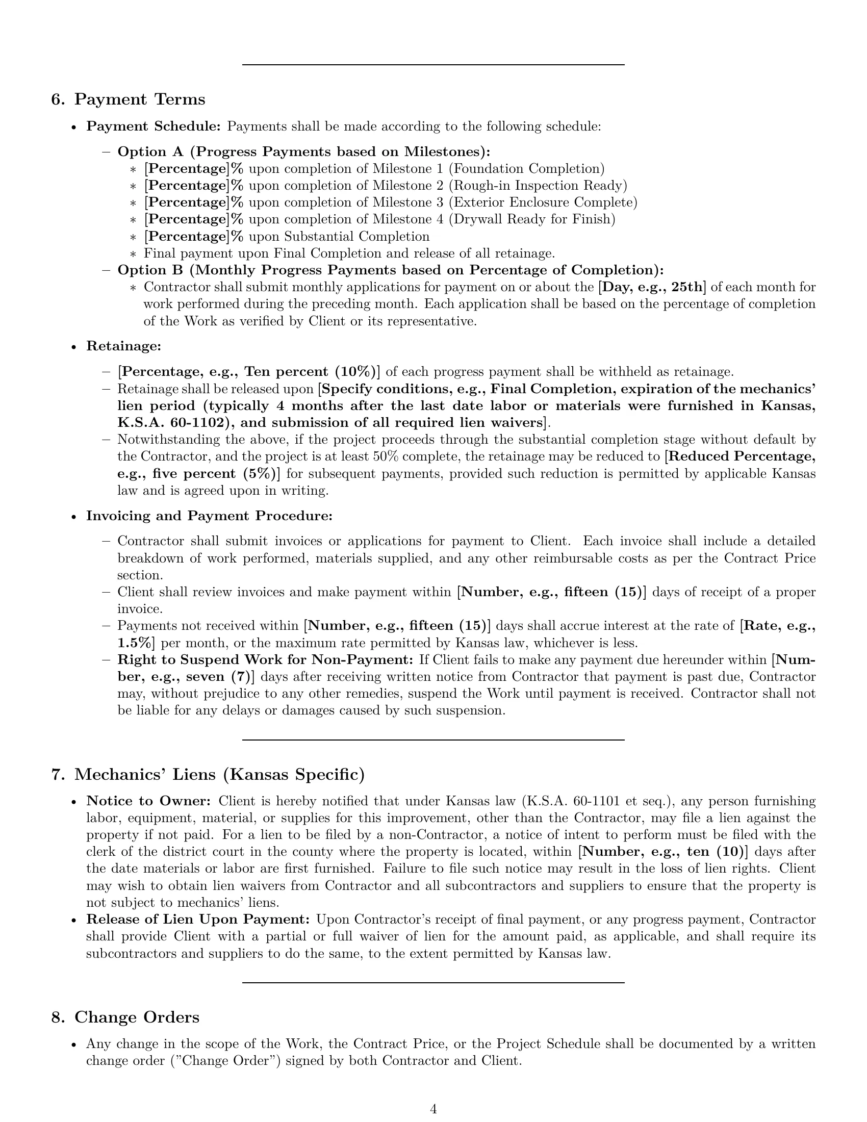 Preview page 4 of Pro Kansas construction service contract template