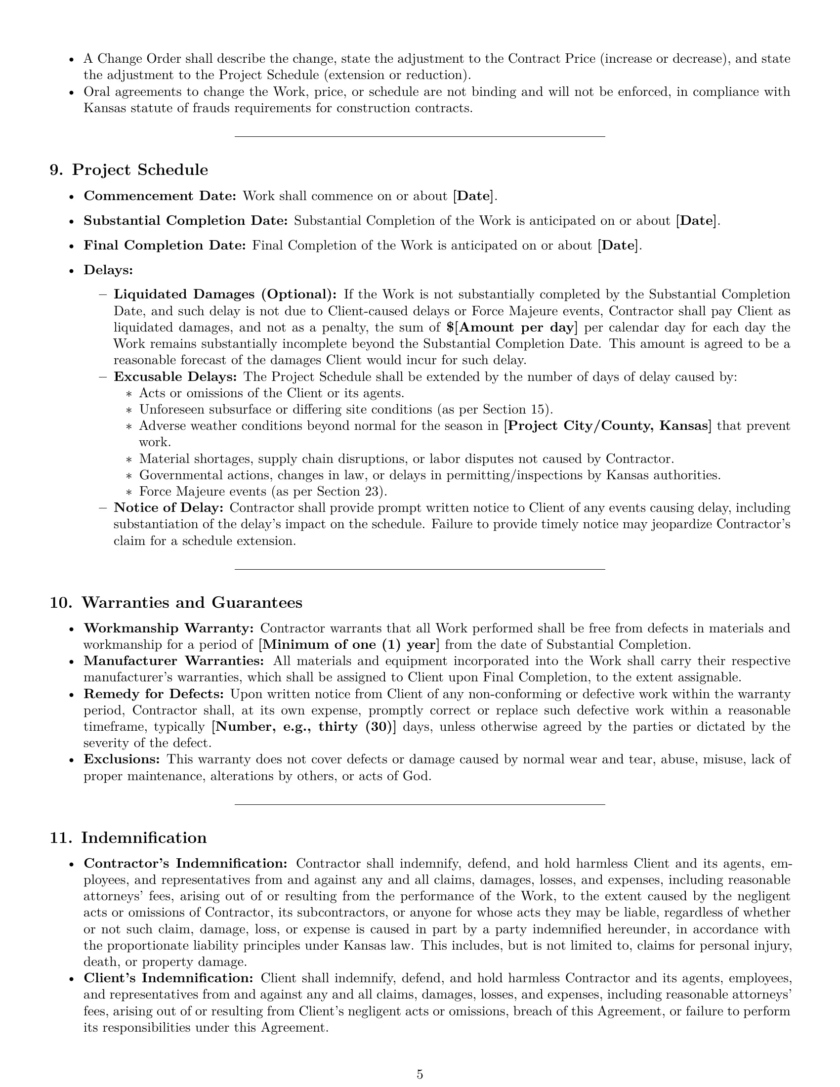 Preview page 5 of Pro Kansas construction service contract template