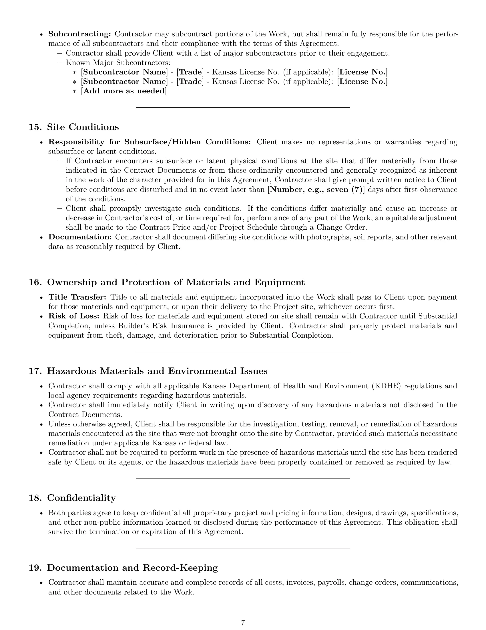 Preview page 7 of Pro Kansas construction service contract template
