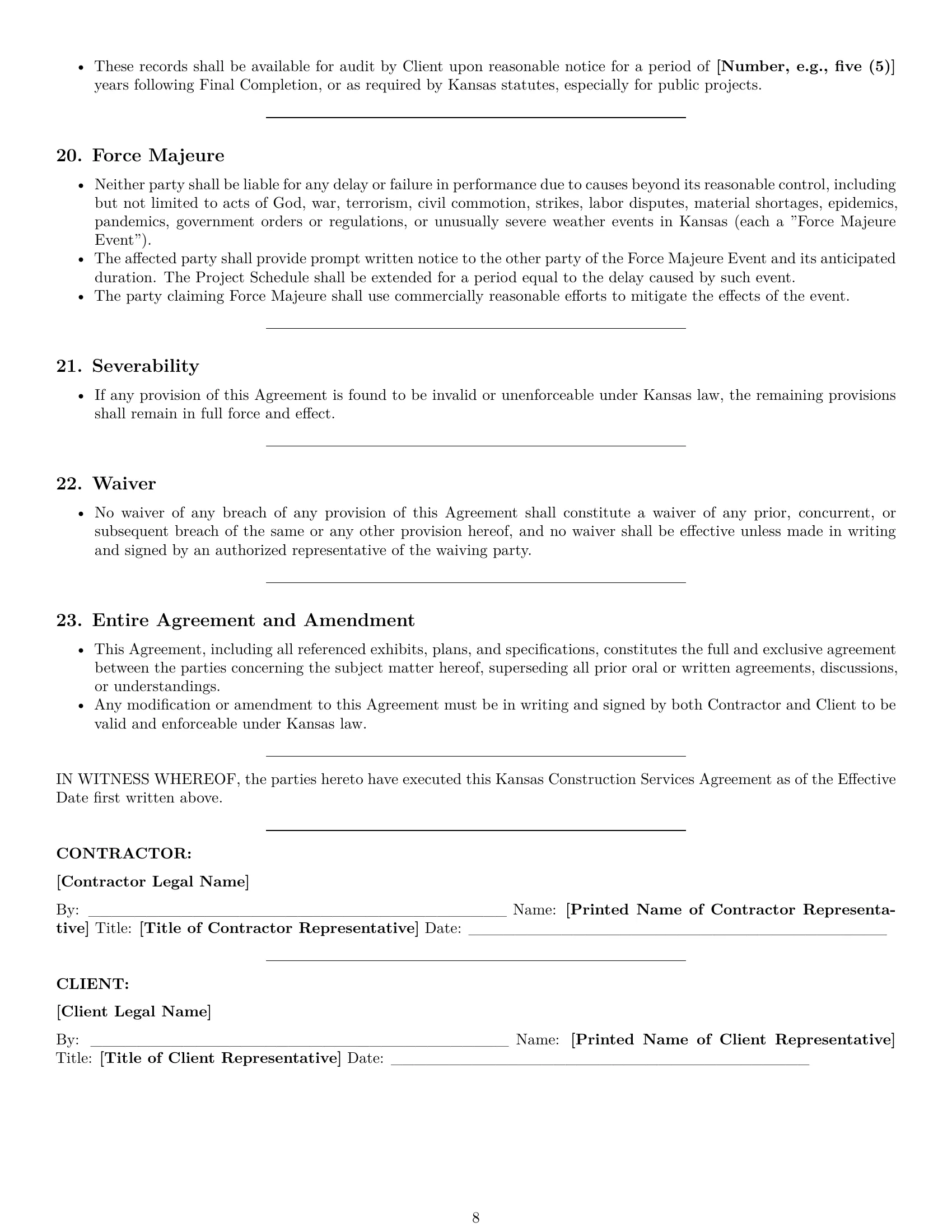 Preview page 8 of Pro Kansas construction service contract template
