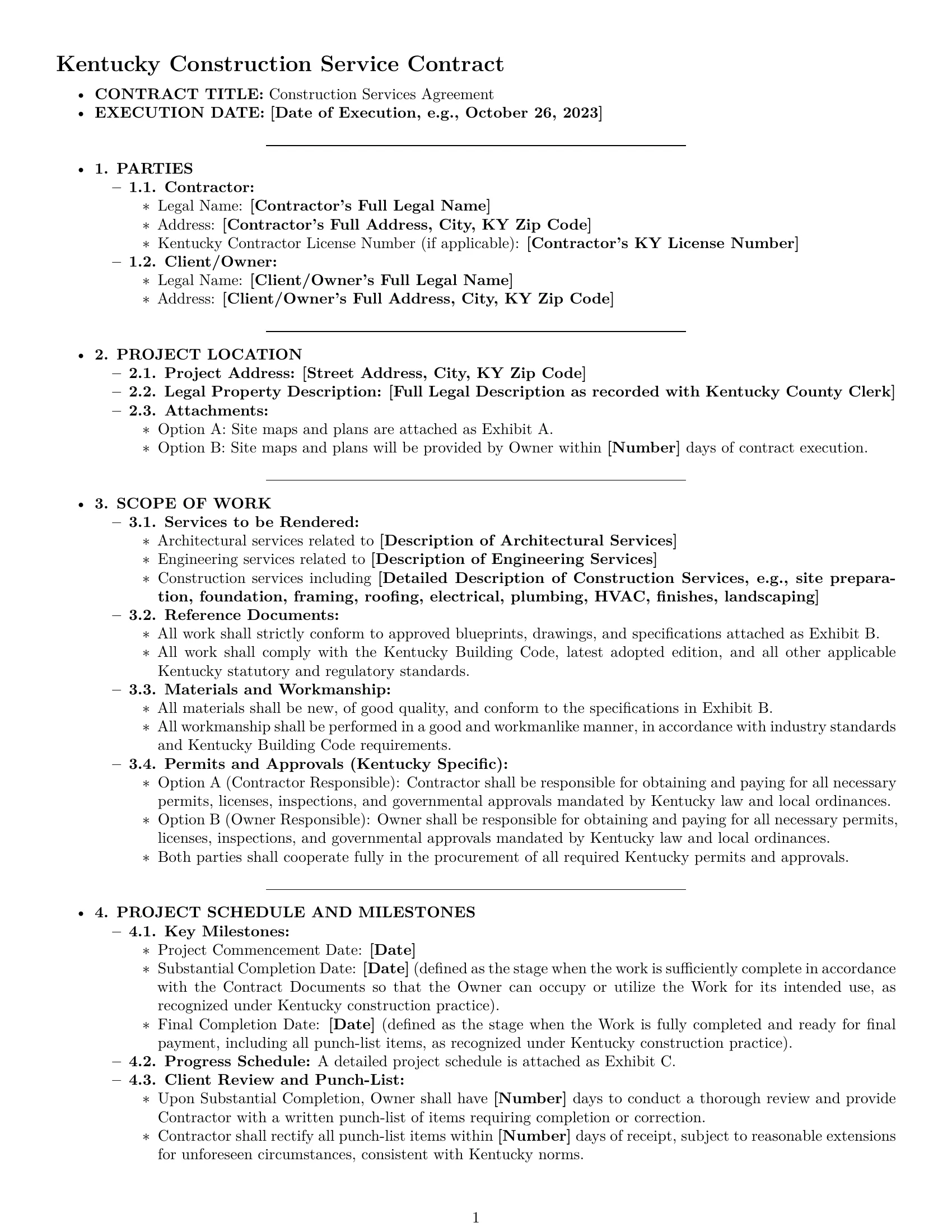Preview page 1 of Pro Kentucky construction service contract template