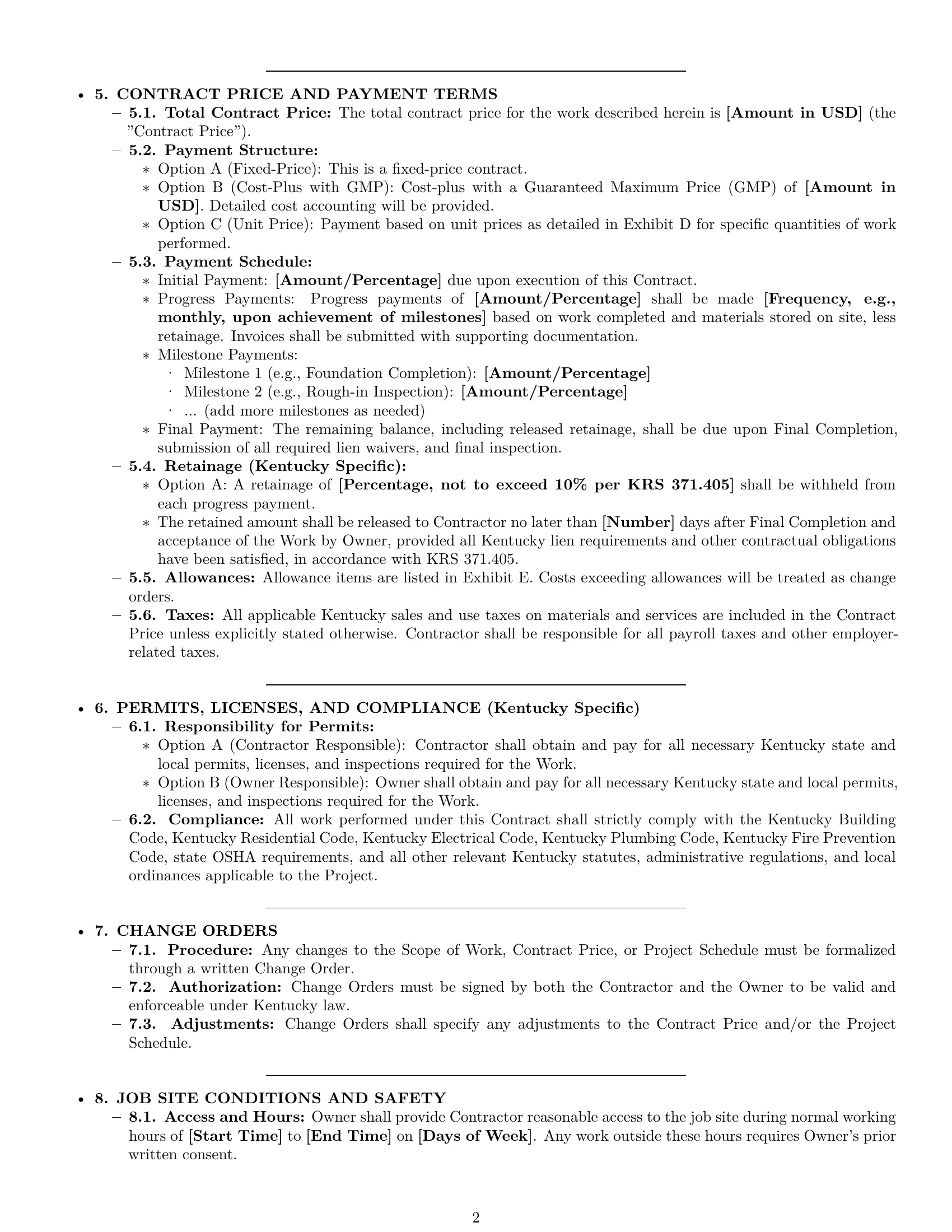 Preview page 2 of Pro Kentucky construction service contract template