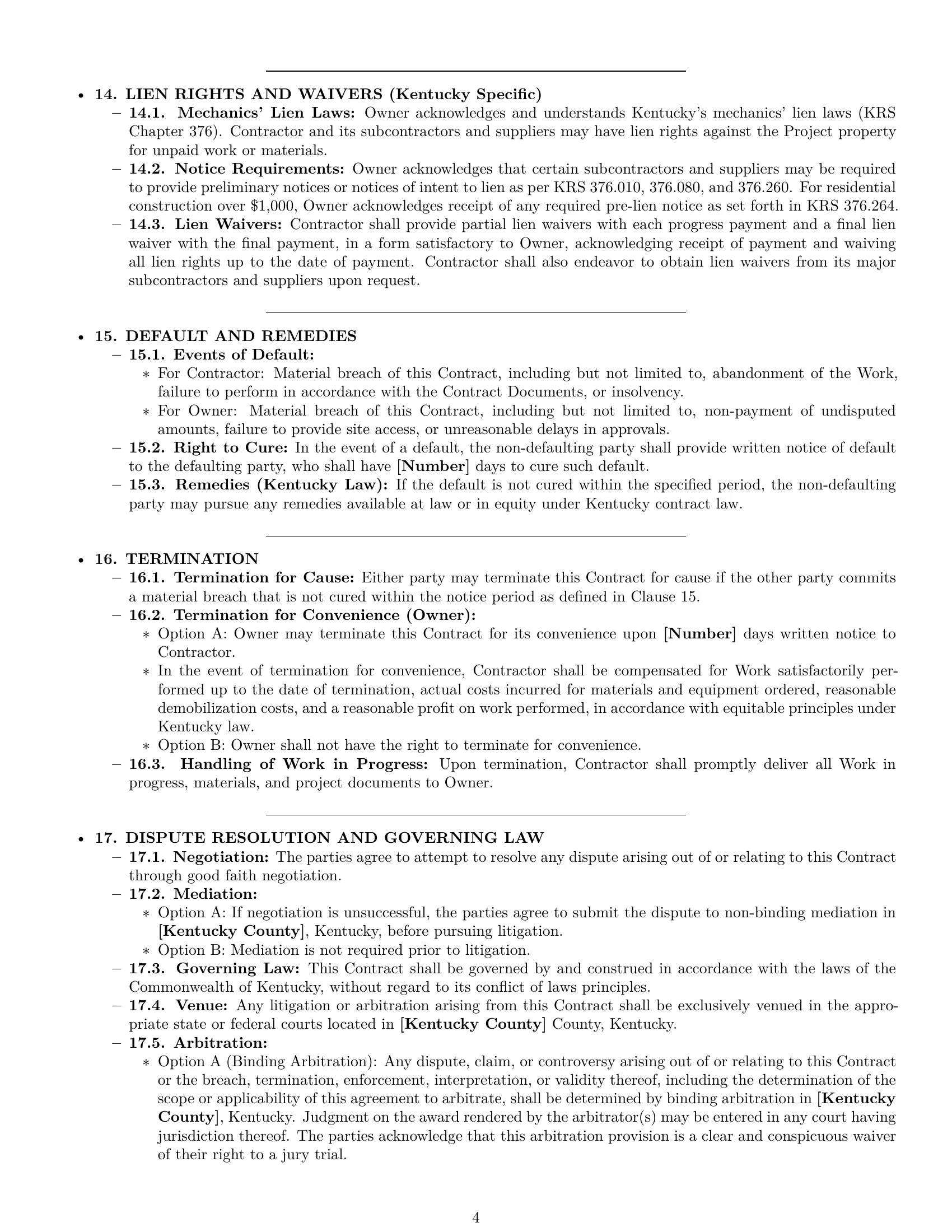 Preview page 4 of Pro Kentucky construction service contract template