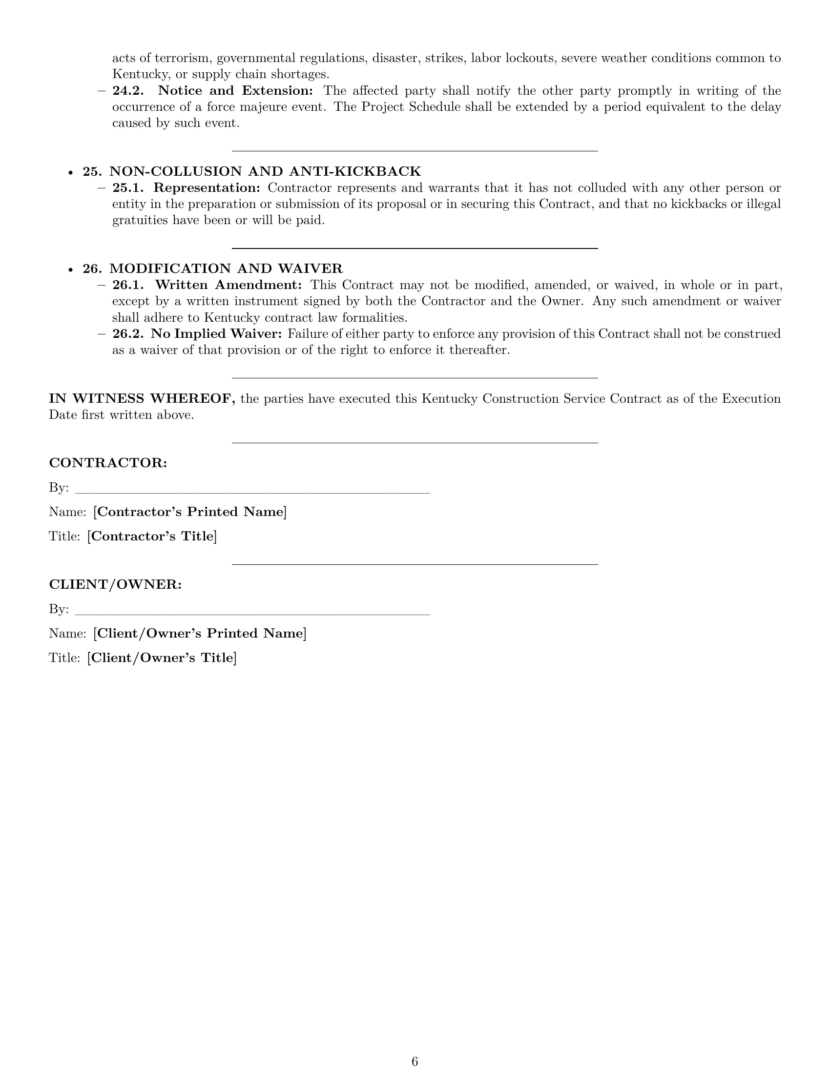 Preview page 6 of Pro Kentucky construction service contract template