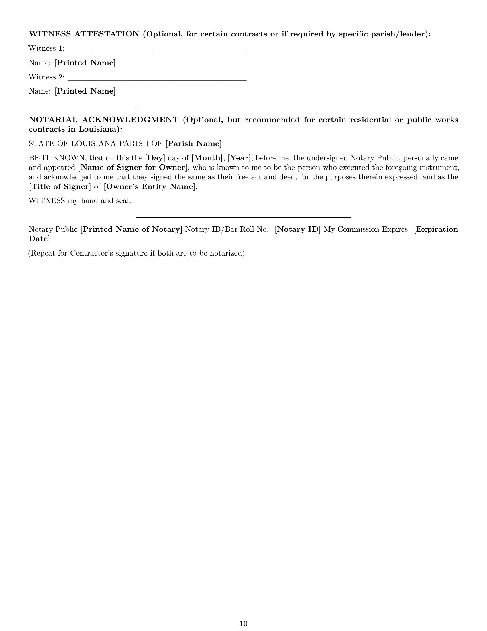 Preview page 10 of Pro Louisiana construction service contract template