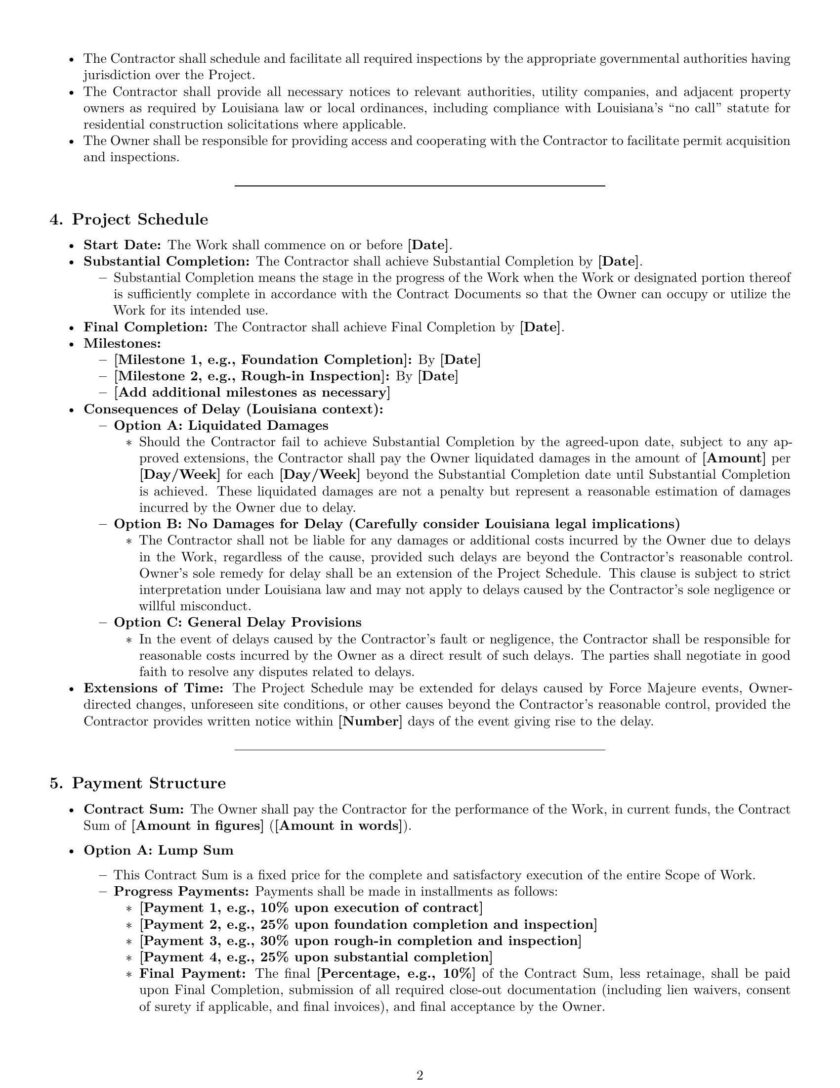 Preview page 2 of Pro Louisiana construction service contract template