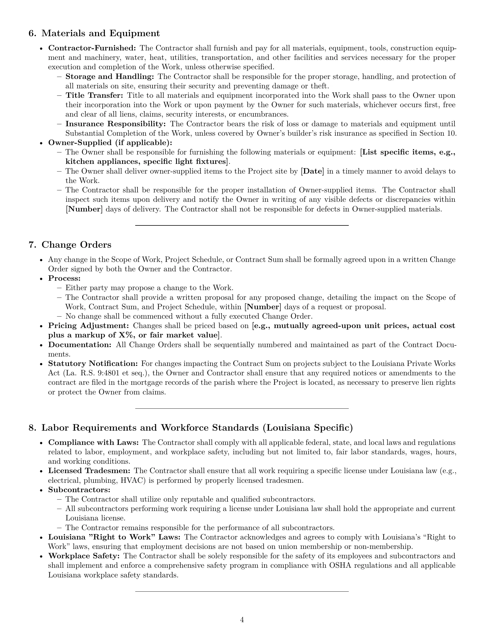Preview page 4 of Pro Louisiana construction service contract template