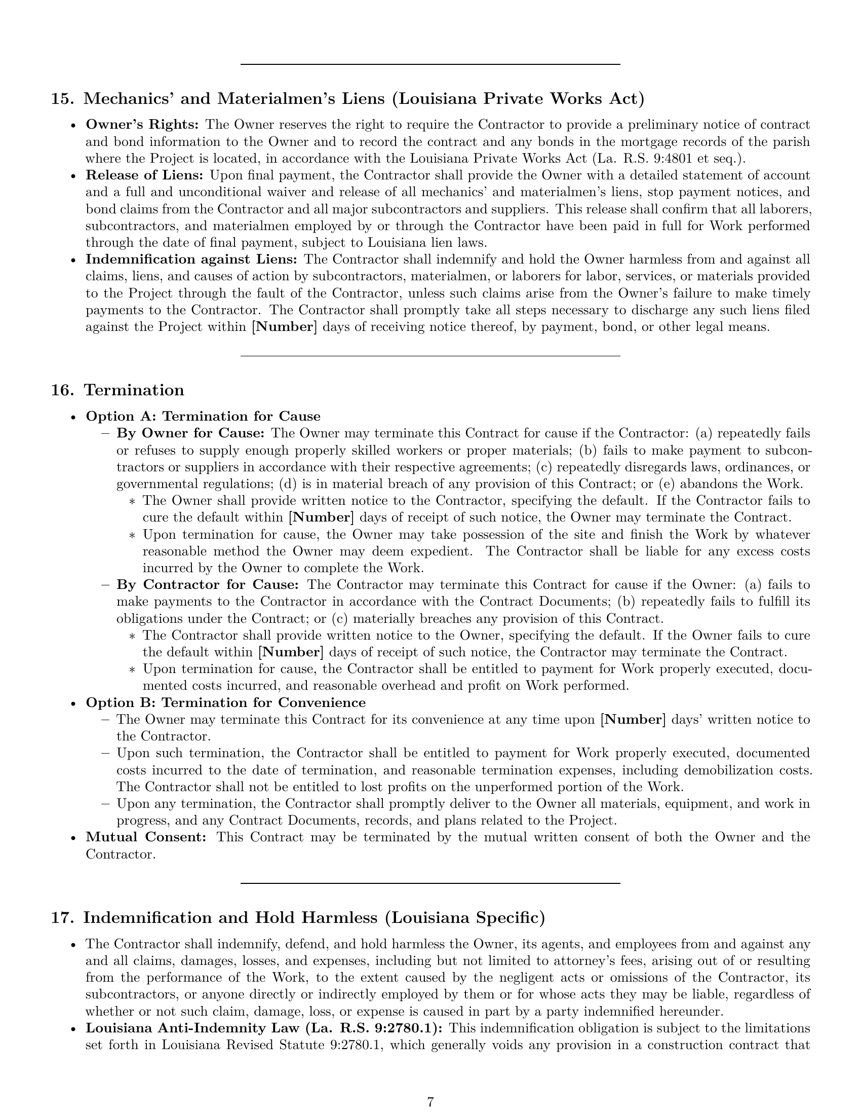 Preview page 7 of Pro Louisiana construction service contract template
