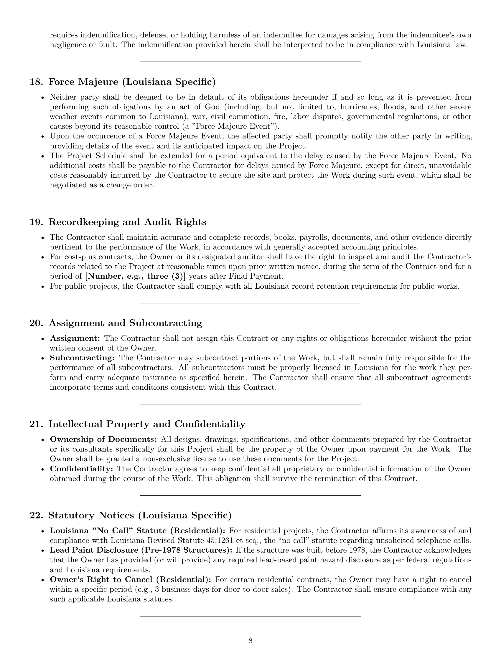 Preview page 8 of Pro Louisiana construction service contract template