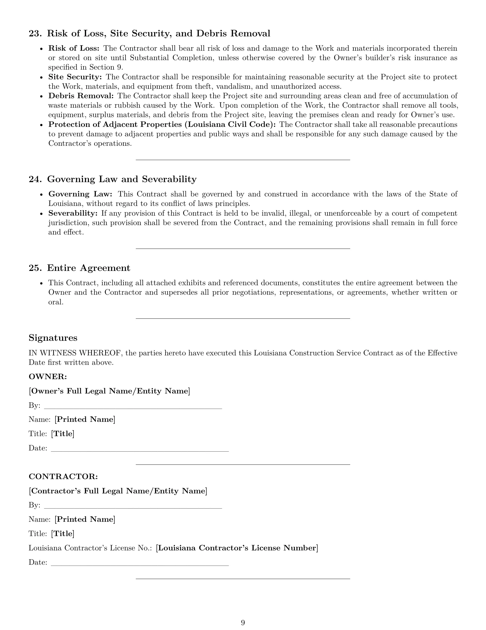Preview page 9 of Pro Louisiana construction service contract template