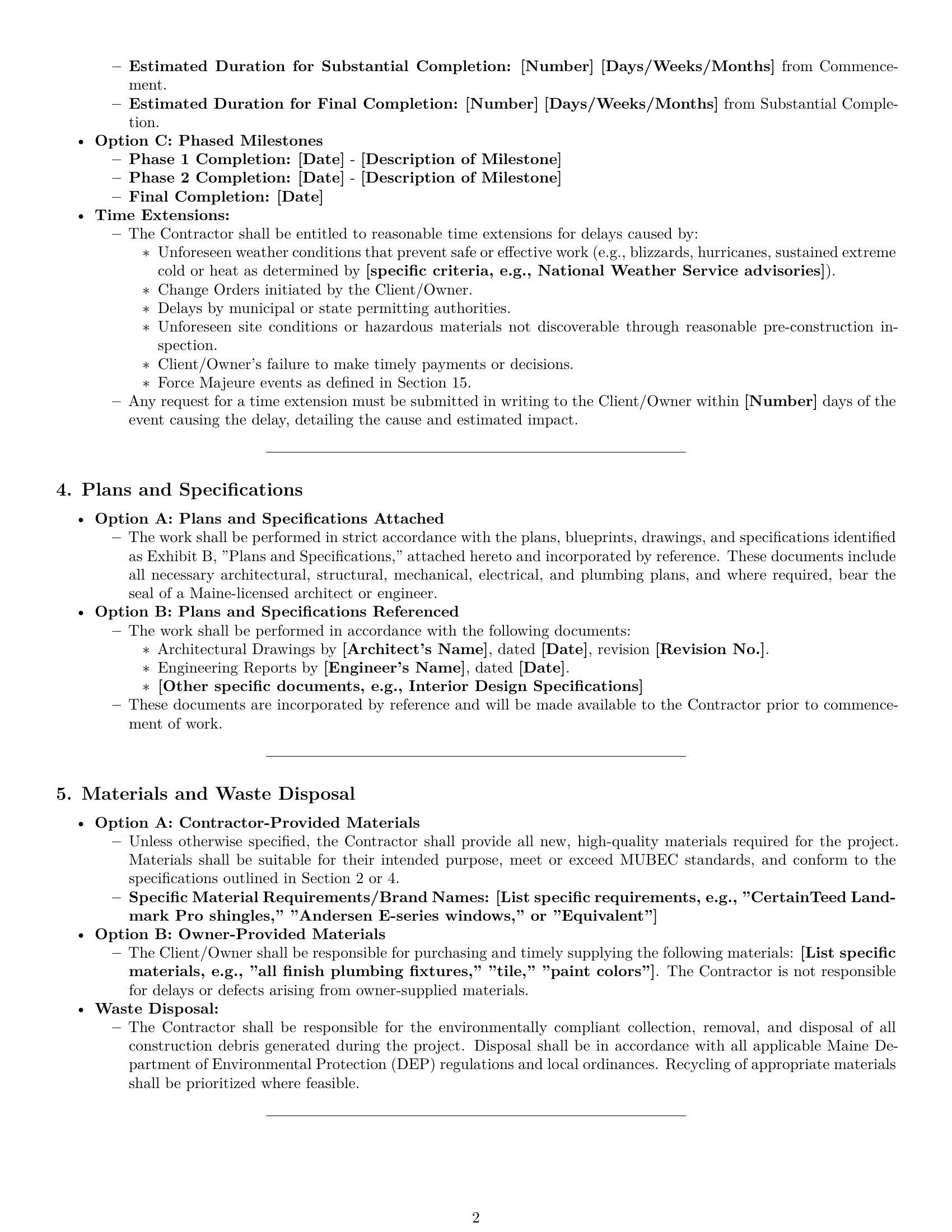 Preview page 2 of Pro Maine construction service contract template