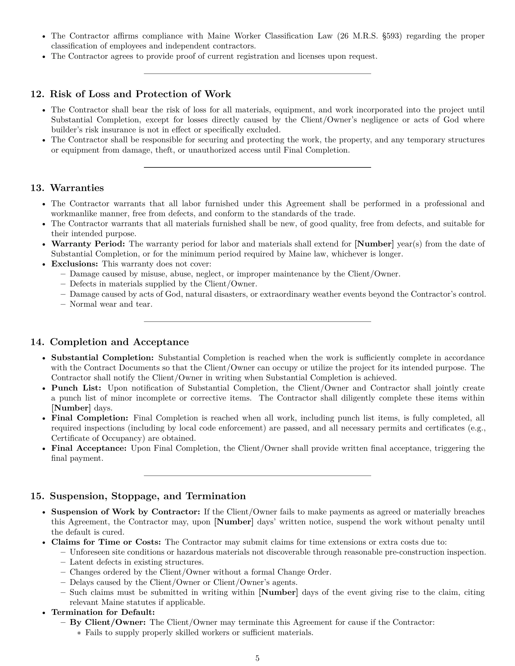Preview page 5 of Pro Maine construction service contract template