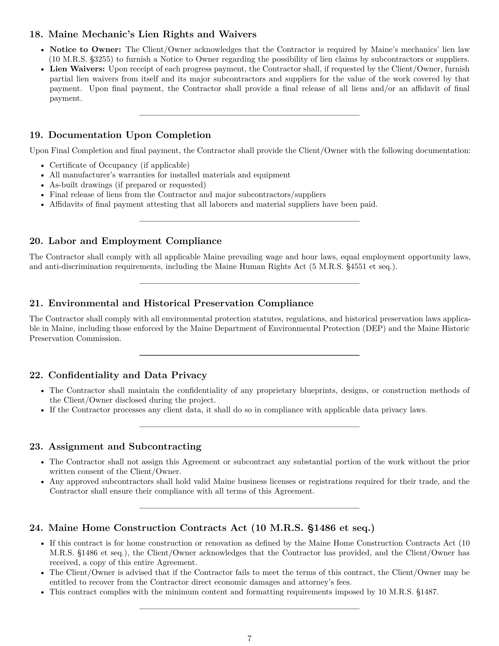 Preview page 7 of Pro Maine construction service contract template