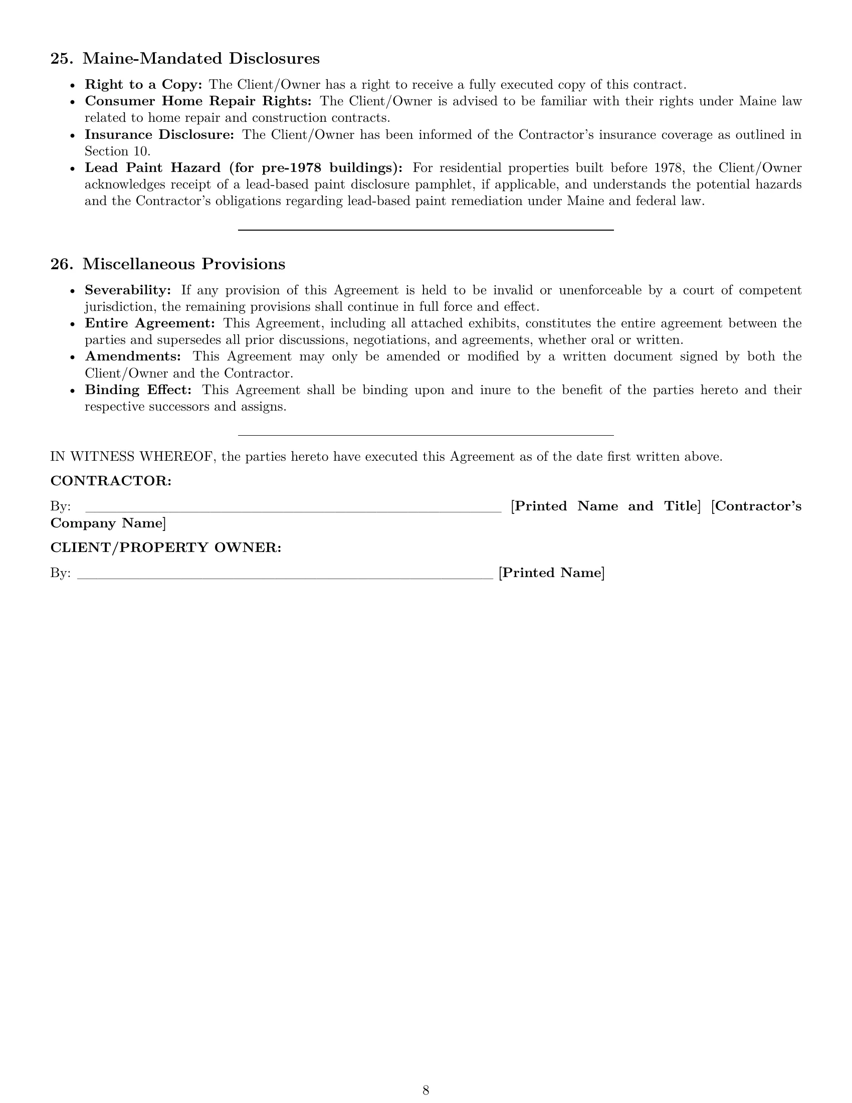 Preview page 8 of Pro Maine construction service contract template