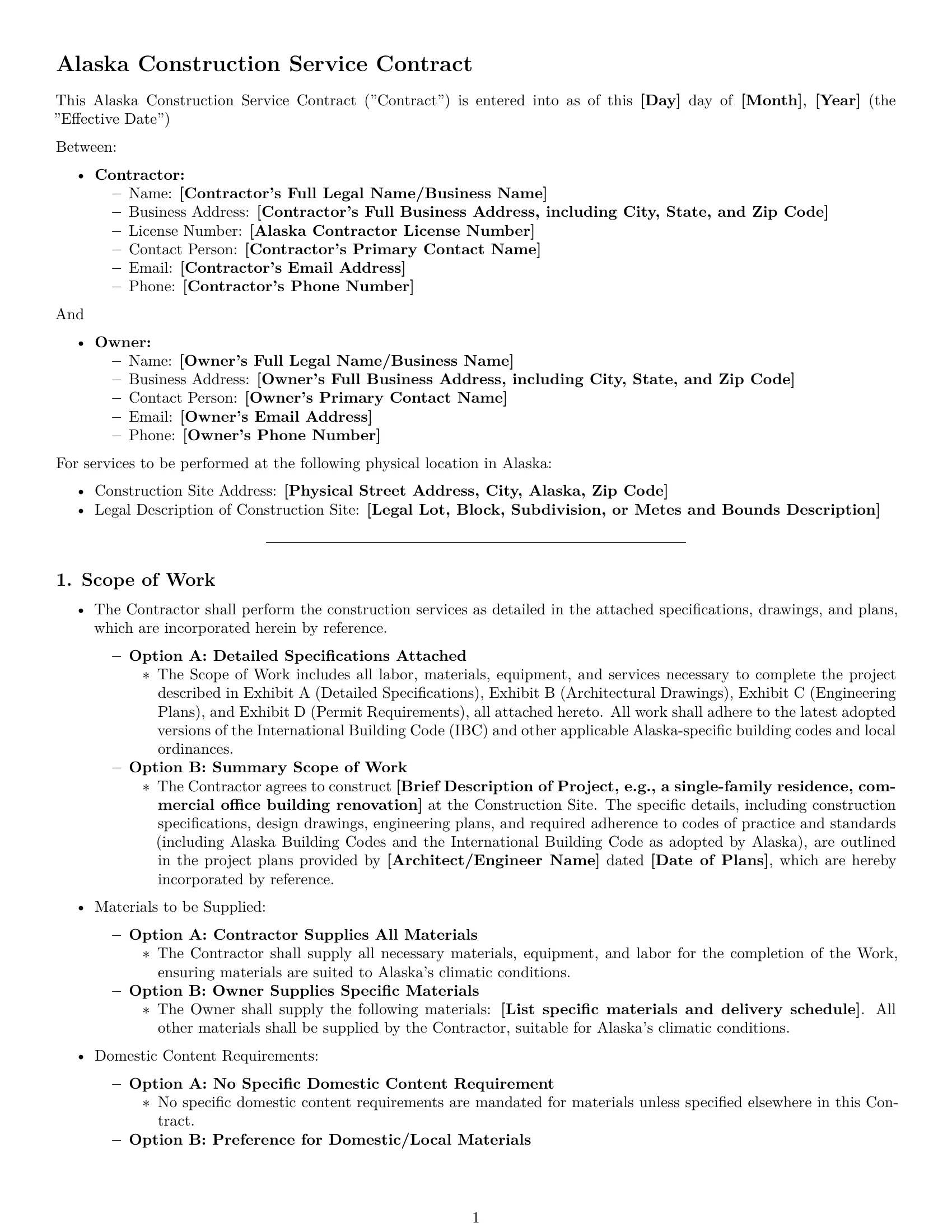 Preview page 1 of Pro Alaska construction service contract template